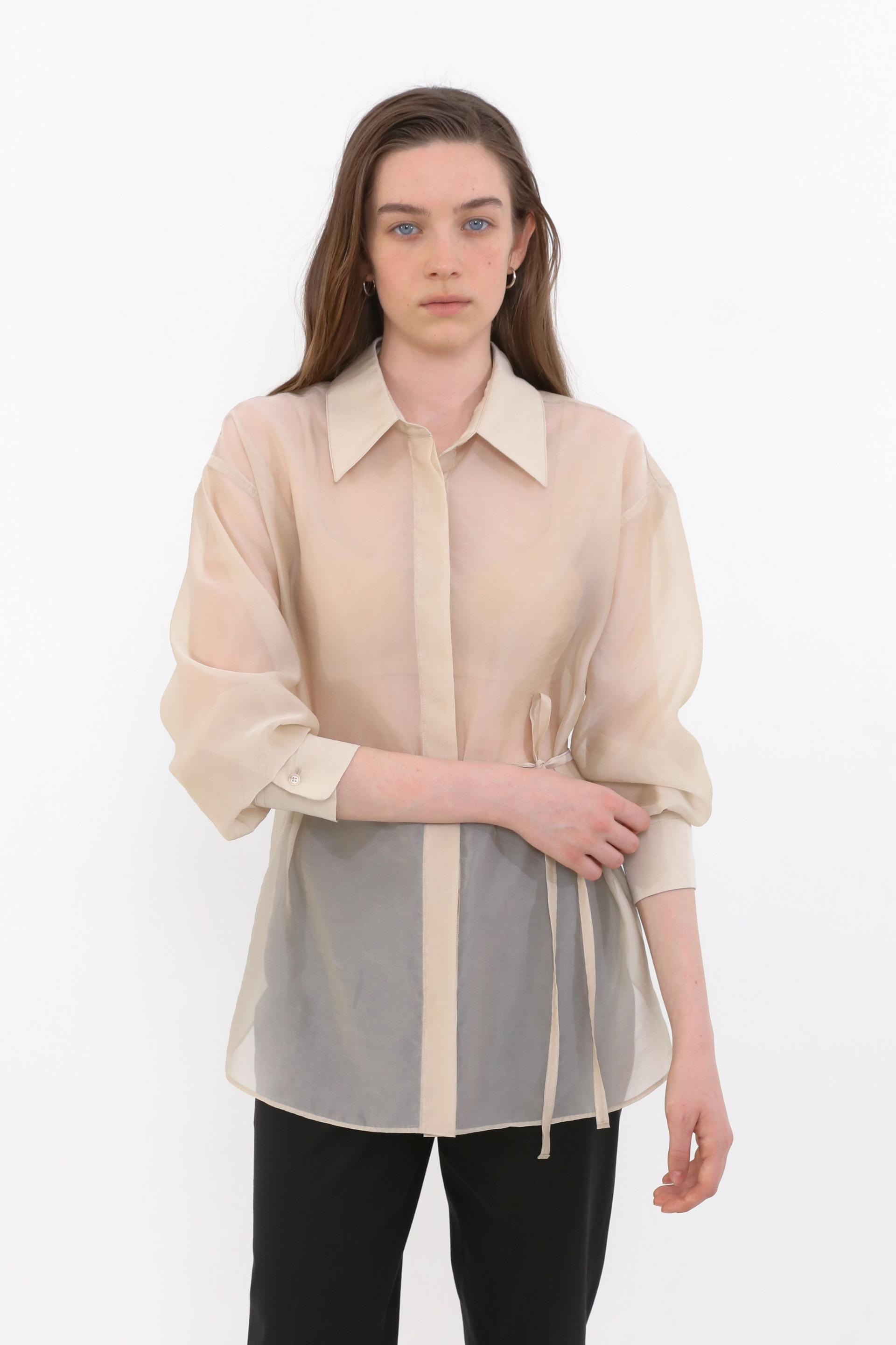 Mare Belted Sheer Blouse [Beige]