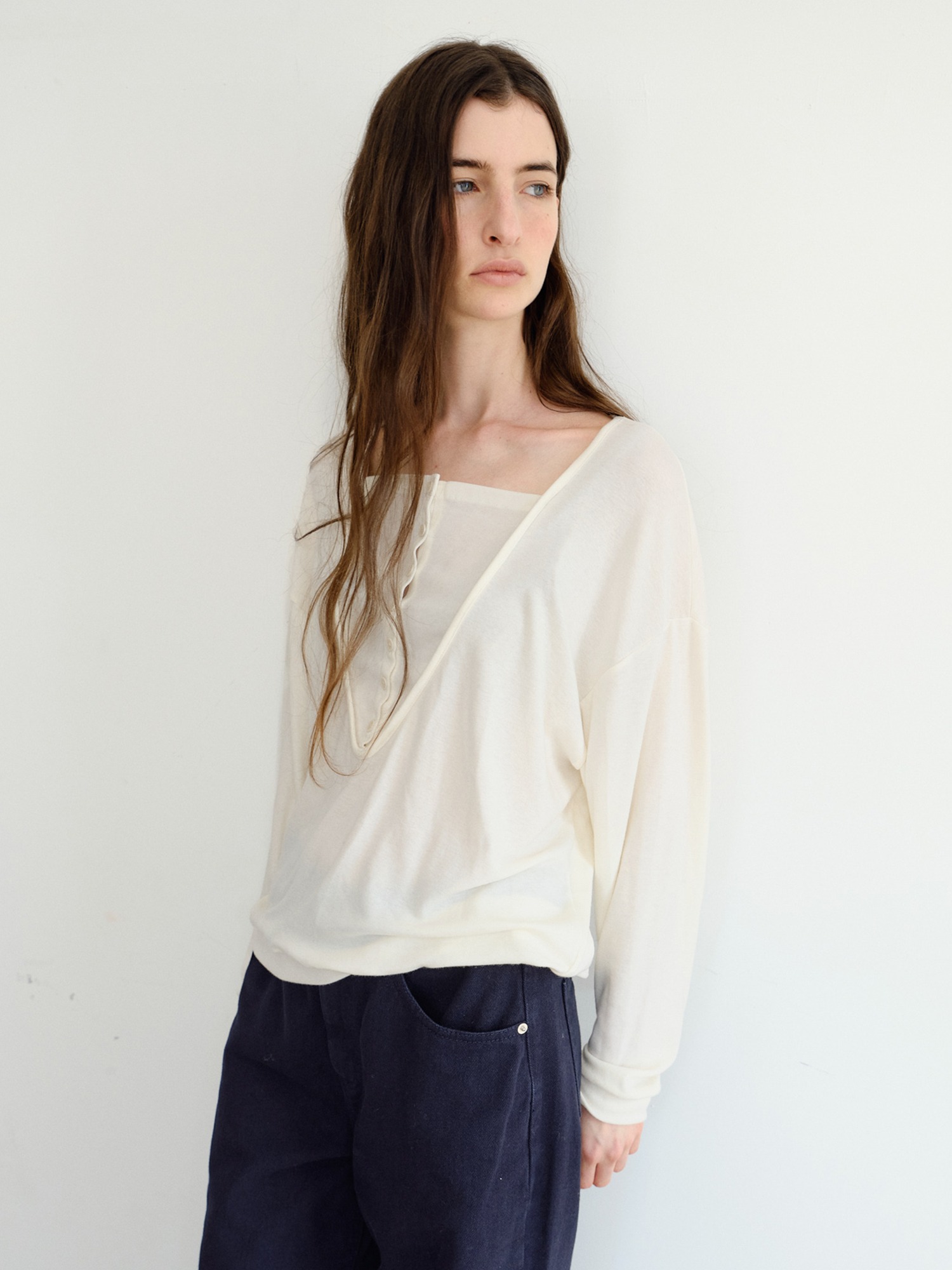 Leno Wool V-neck T-shirt [Ivory]