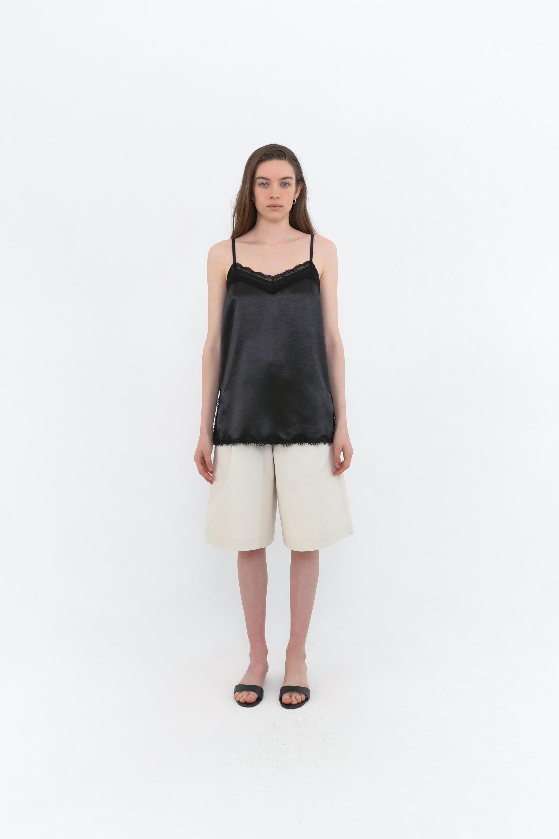 Lace Satin Slip Camisole [Black]