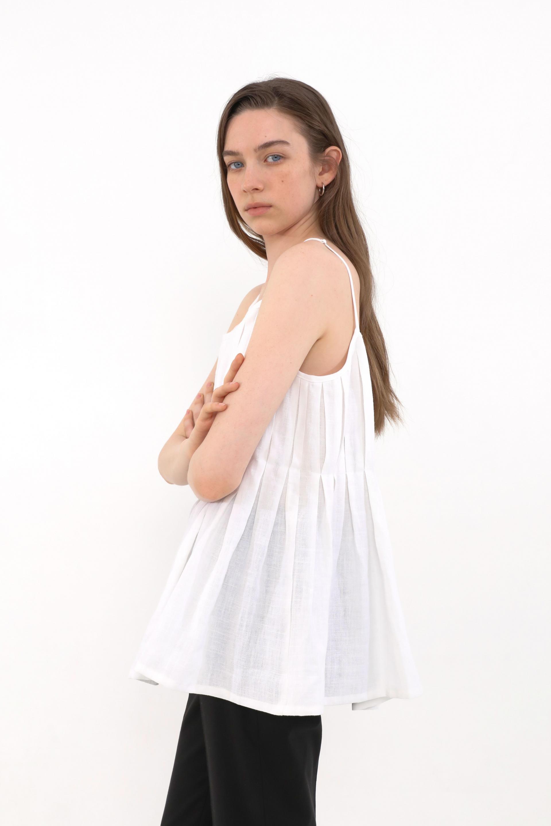 Rosy Pleated Linen Sleeveless [Ivory]