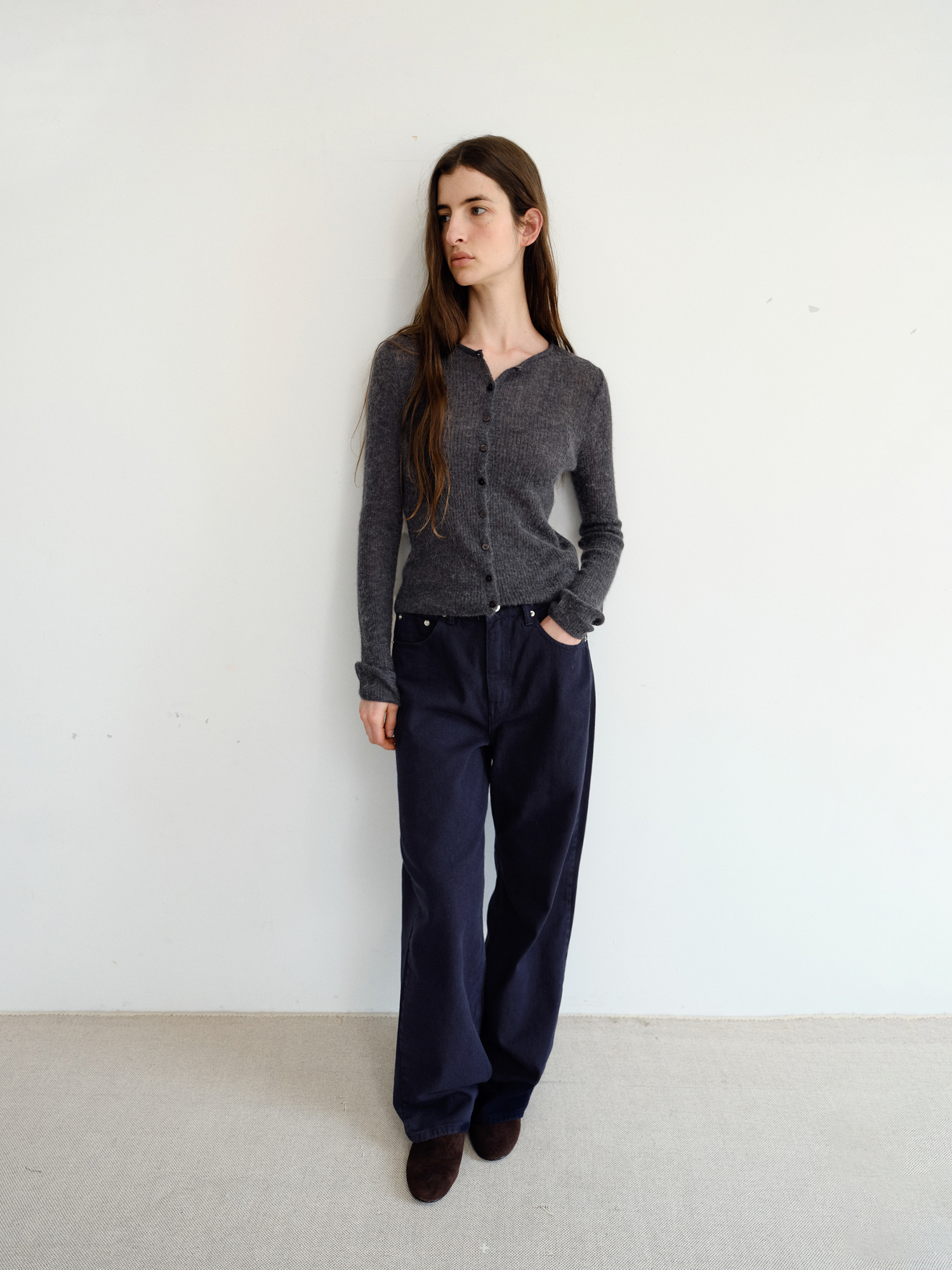 Elio Wool Knit Cardigan [Charcoal]