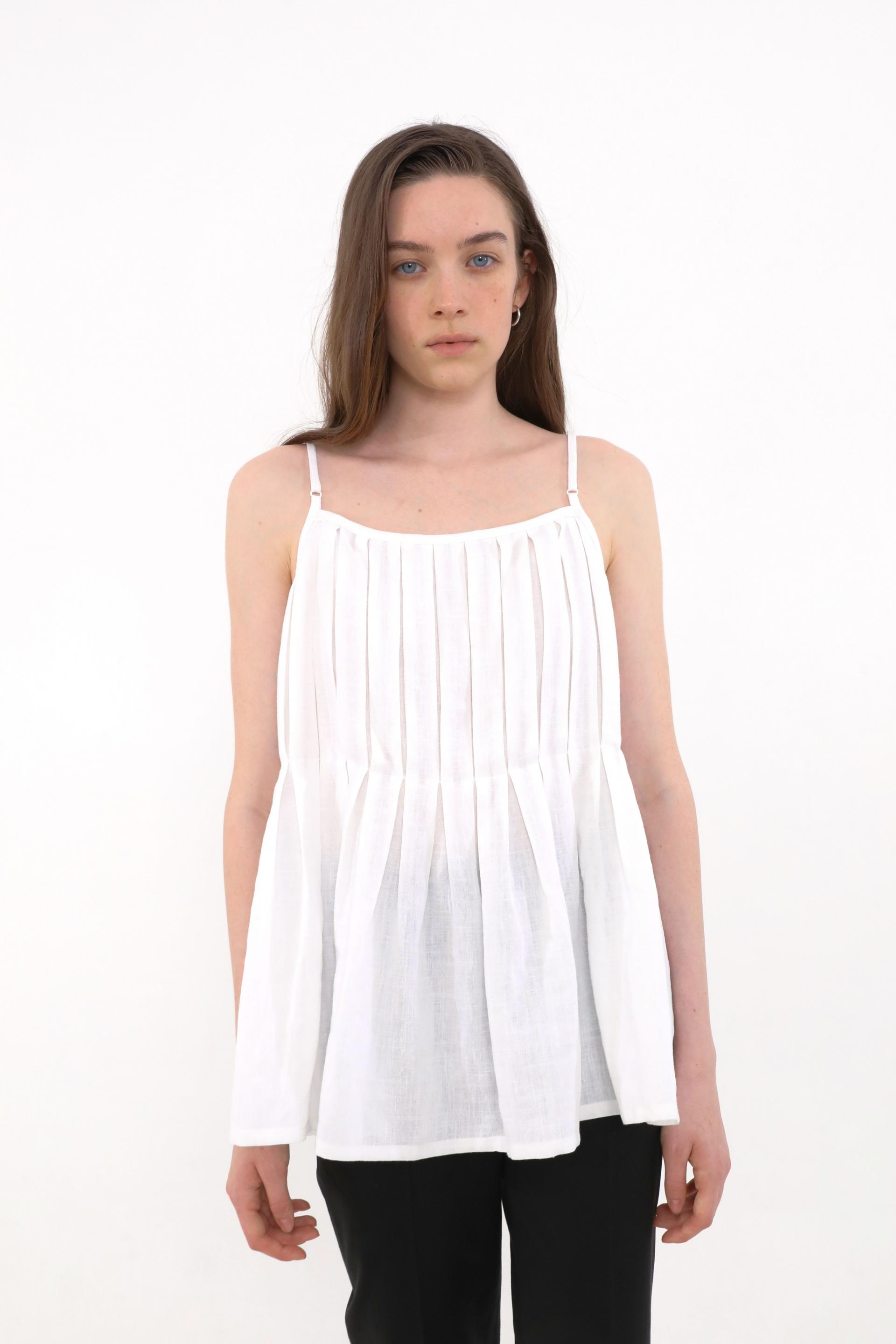 Rosy Pleated Linen Sleeveless [Ivory]