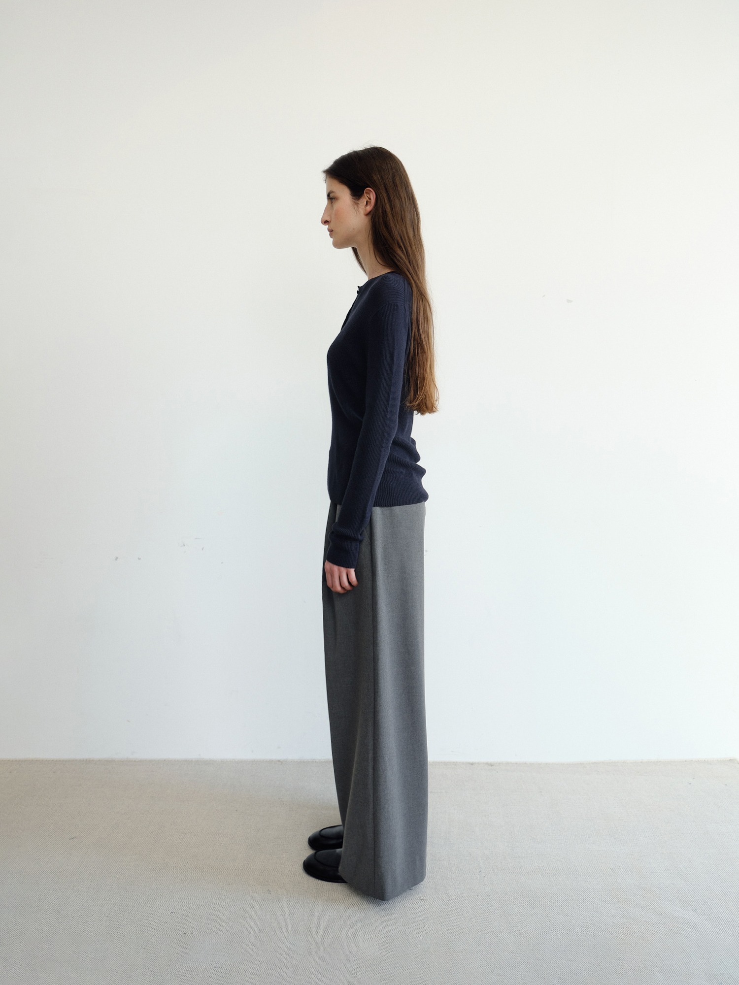 Grove Wool Wide Slacks [Gray]