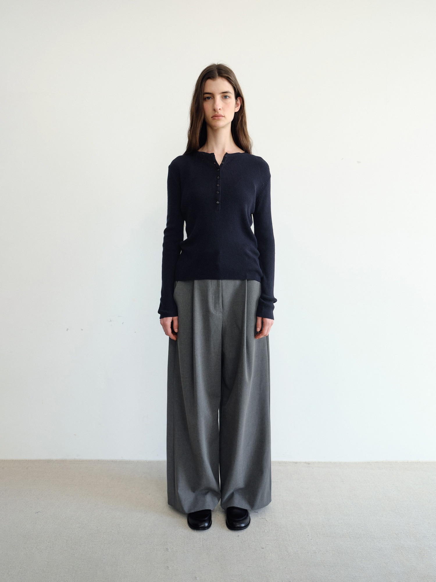 Grove Wool Wide Slacks [Gray]