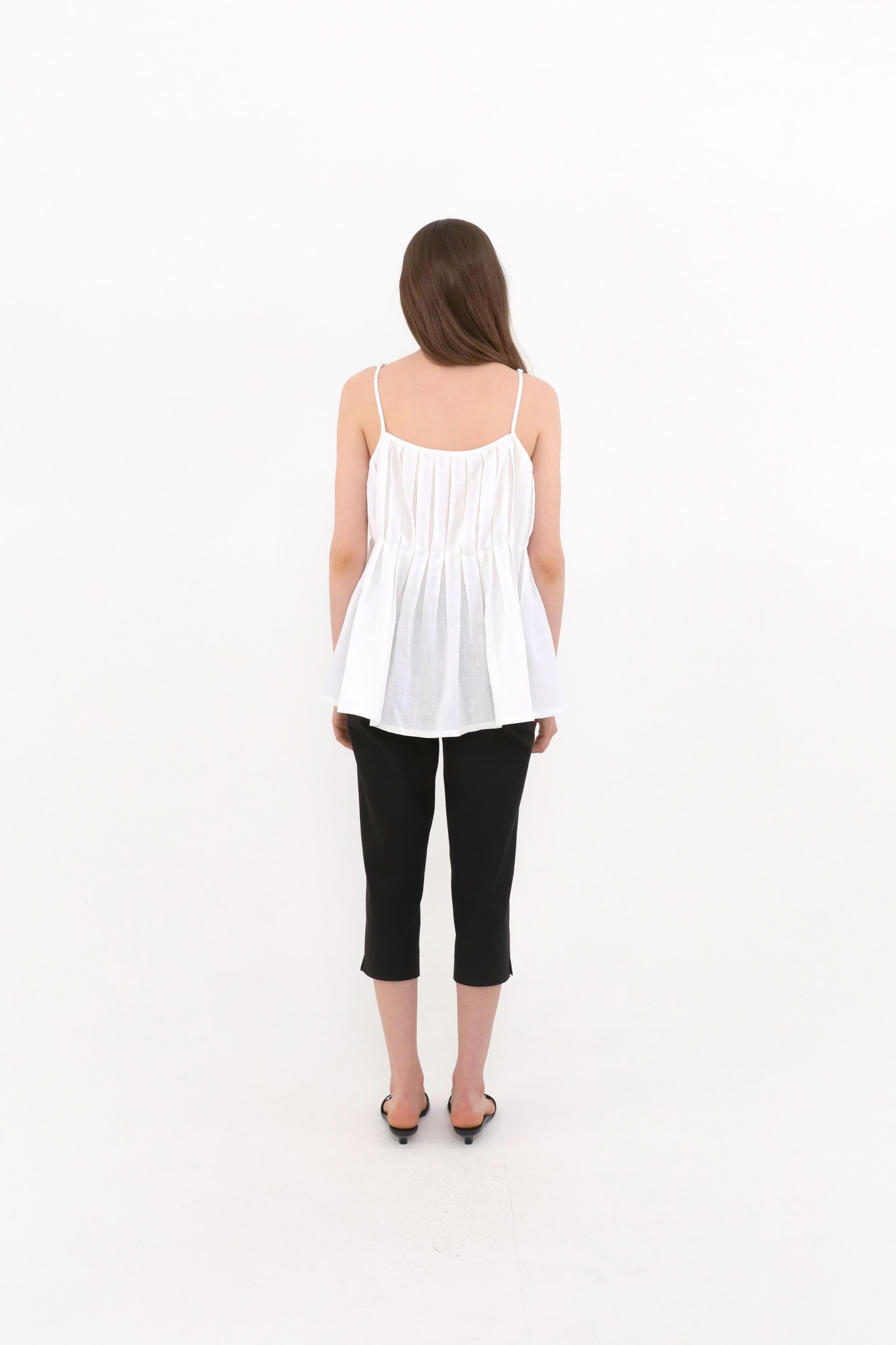 Rosy Pleated Linen Sleeveless [Ivory]