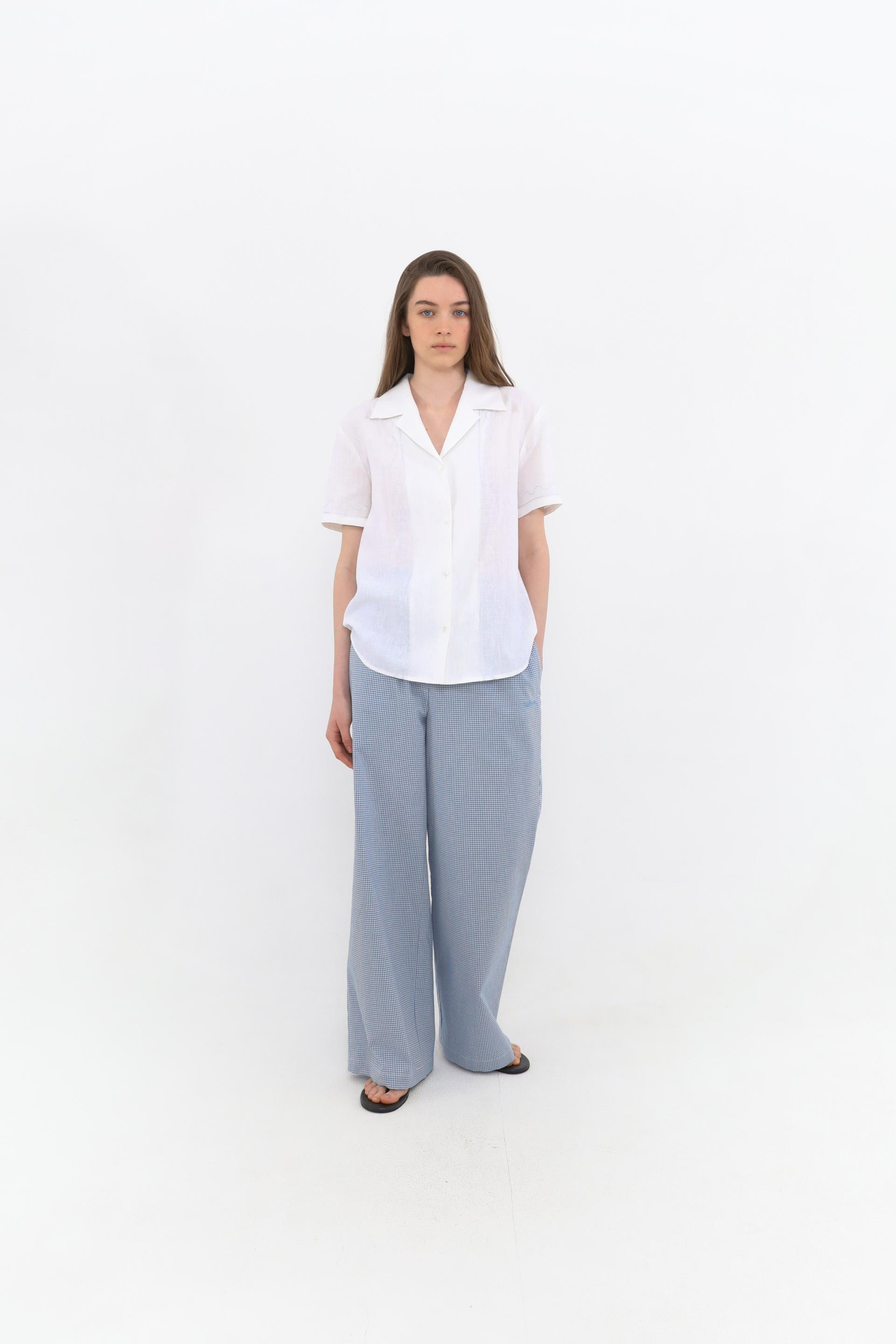 Riel Detail Linen Shirt [Sky Blue]