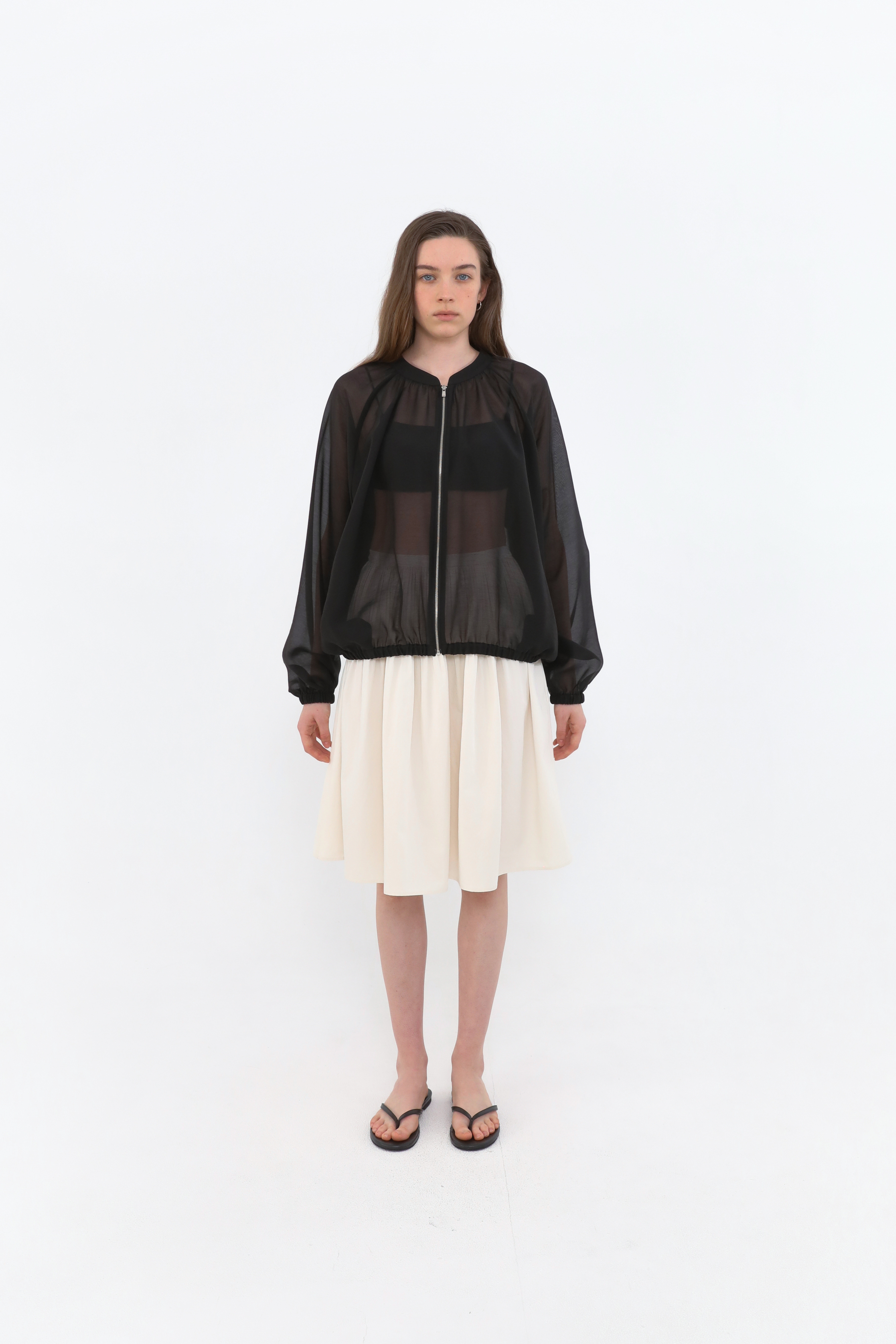 Brill Sheer Shirring Jumper [Black]