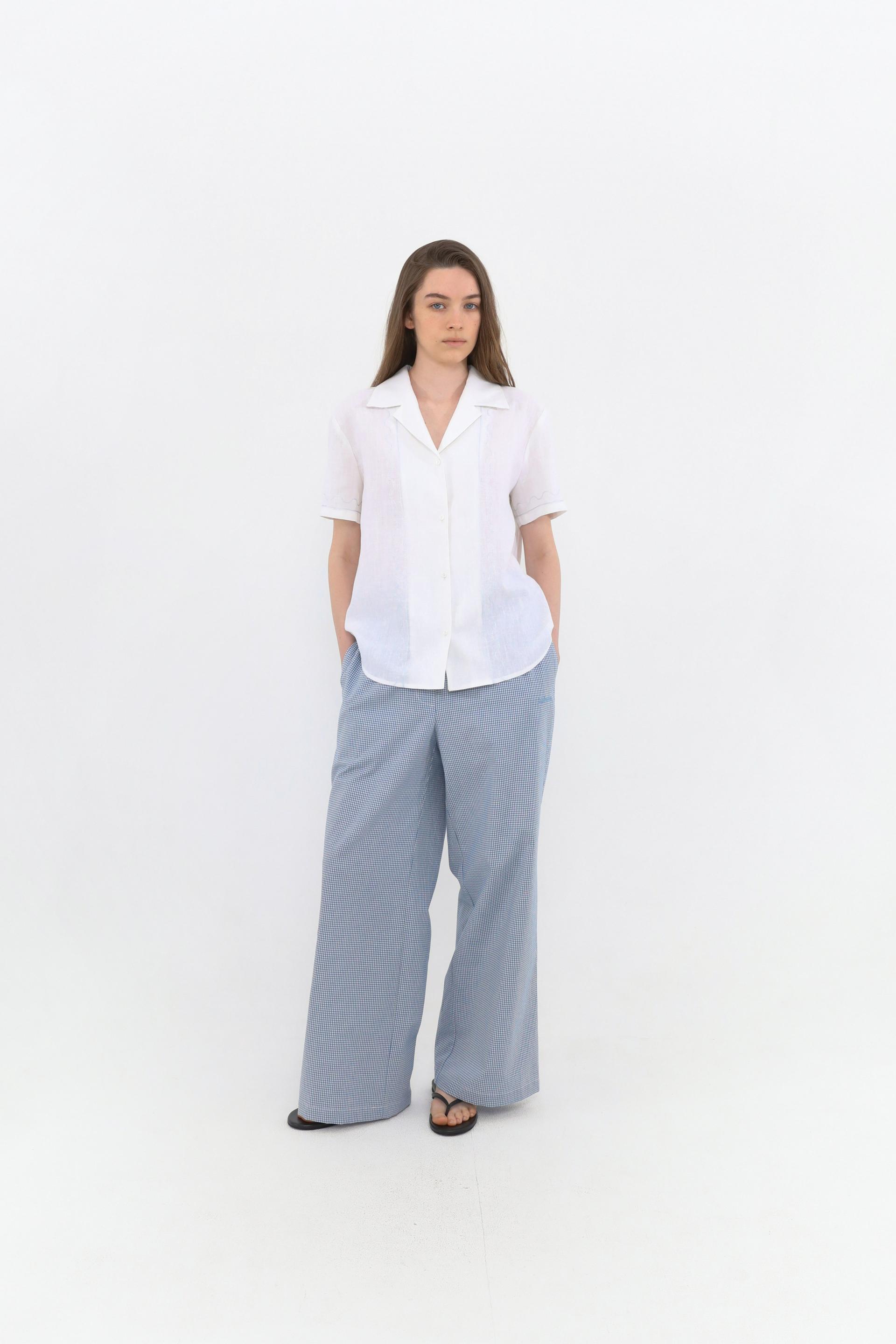 Riel Detail Linen Shirt [Sky Blue]