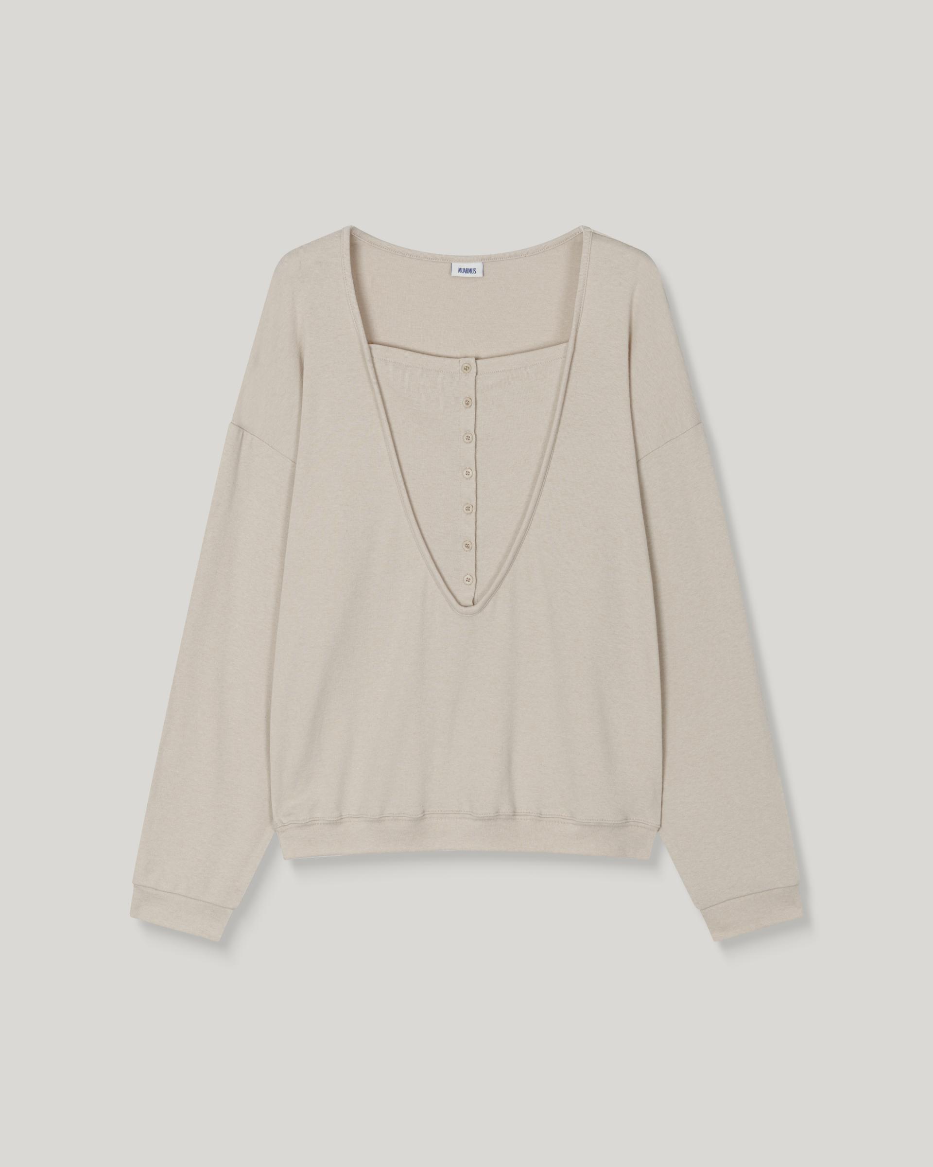 Leno Wool V-neck T-shirt [Beige]
