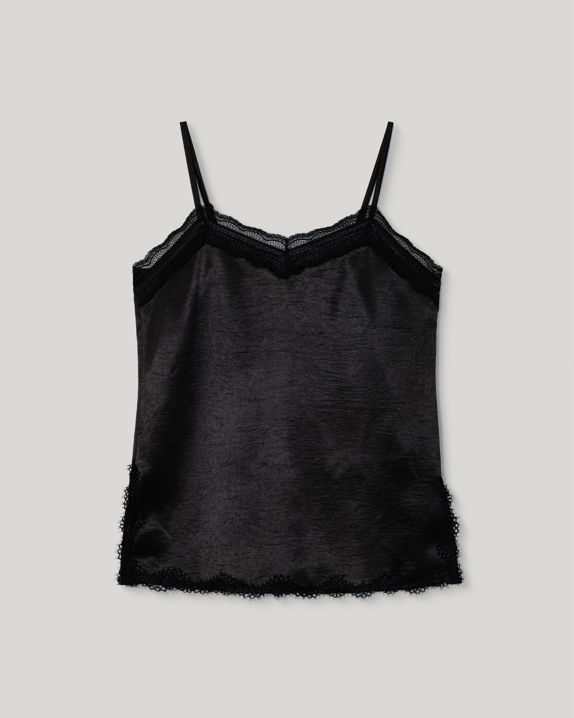 Lace Satin Slip Camisole [Black]