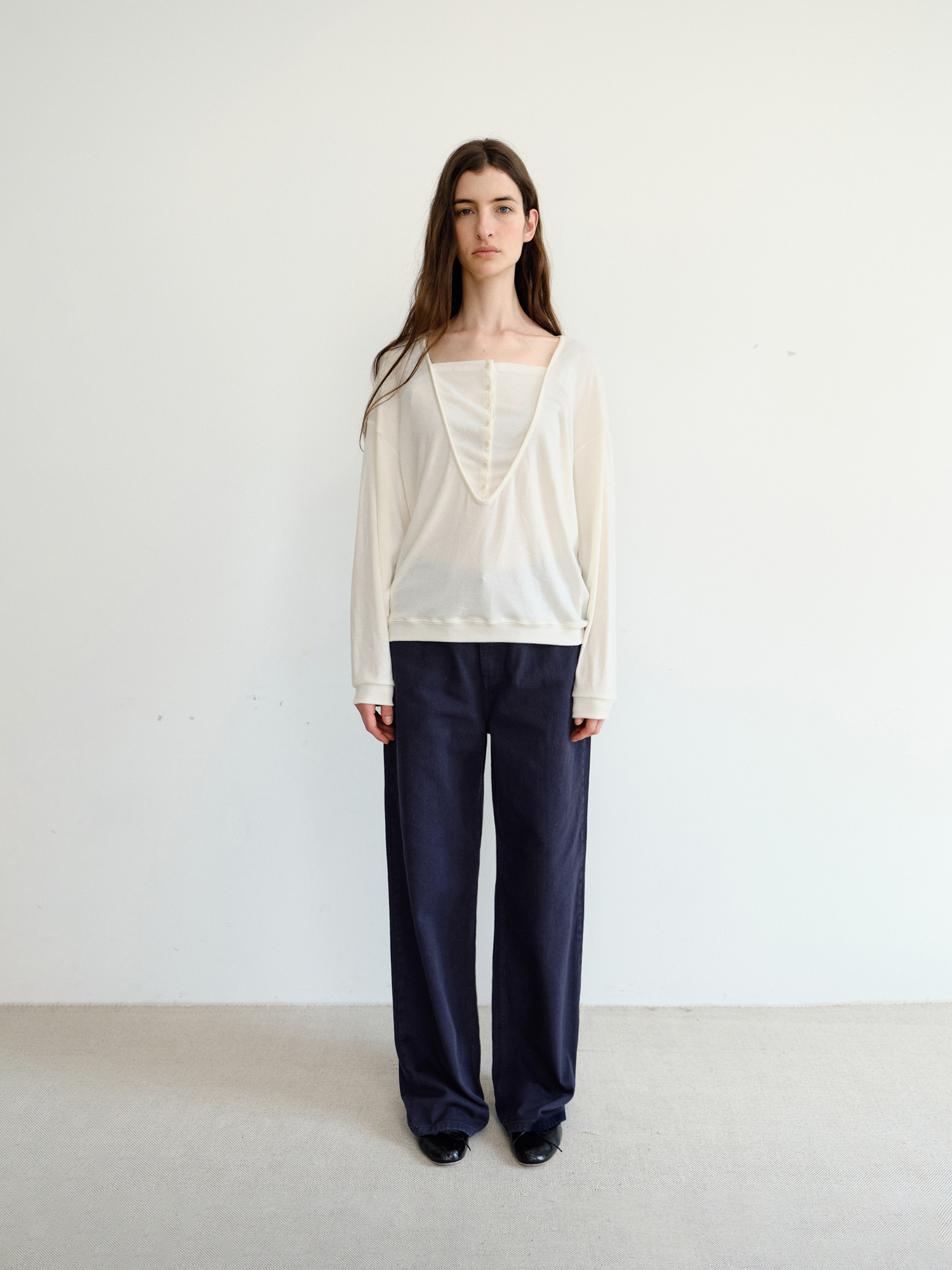 Leno Wool V-neck T-shirt [Ivory]