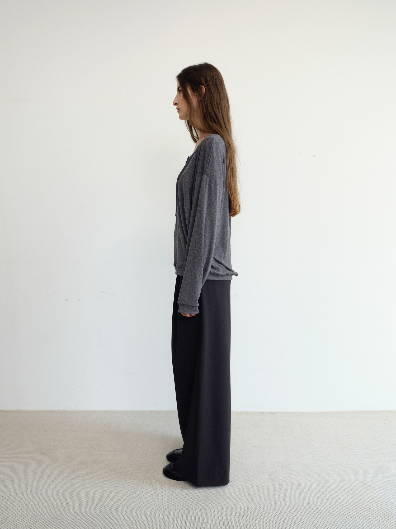 Leno Wool V-neck T-shirt [Gray]
