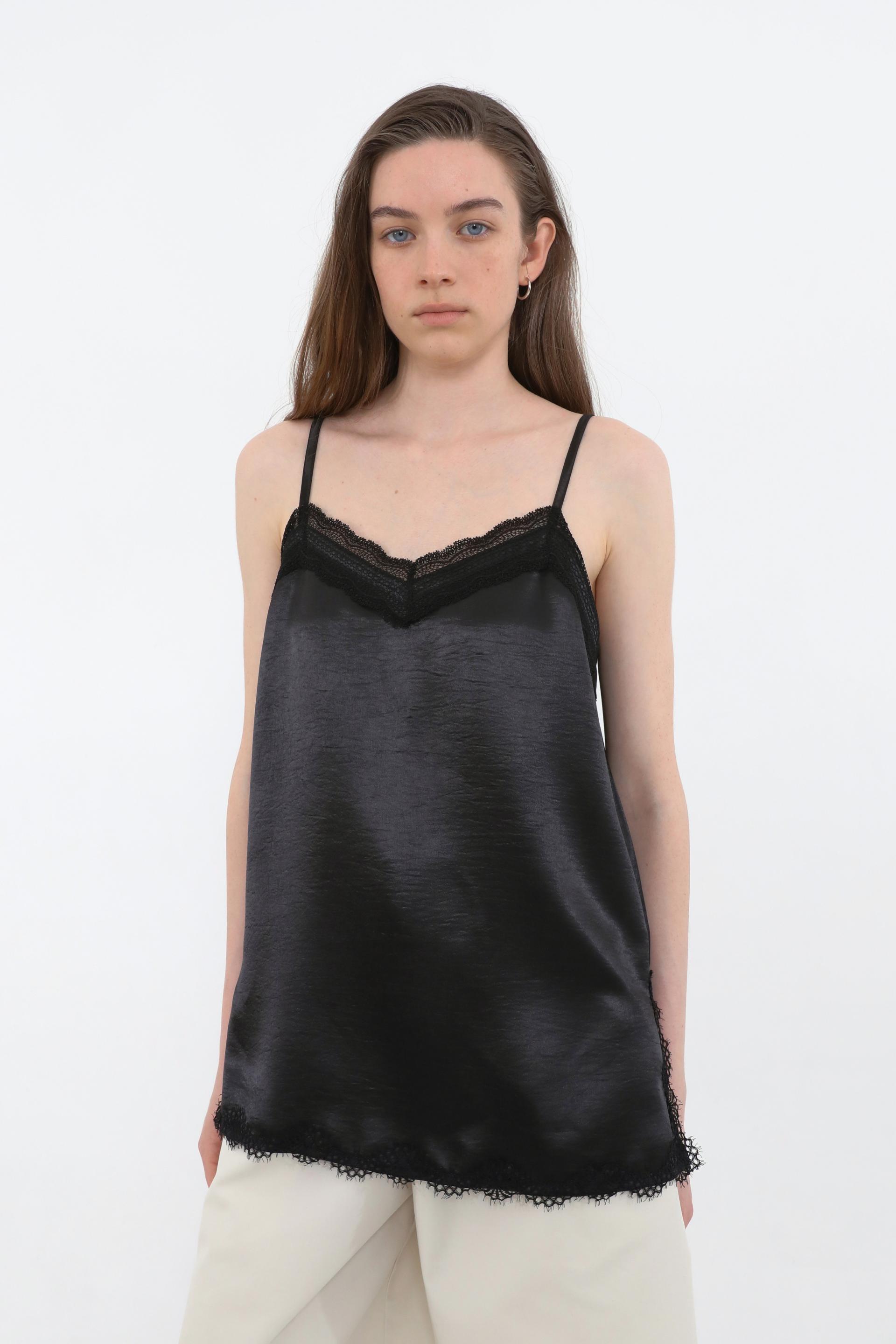 Lace Satin Slip Camisole [Black]
