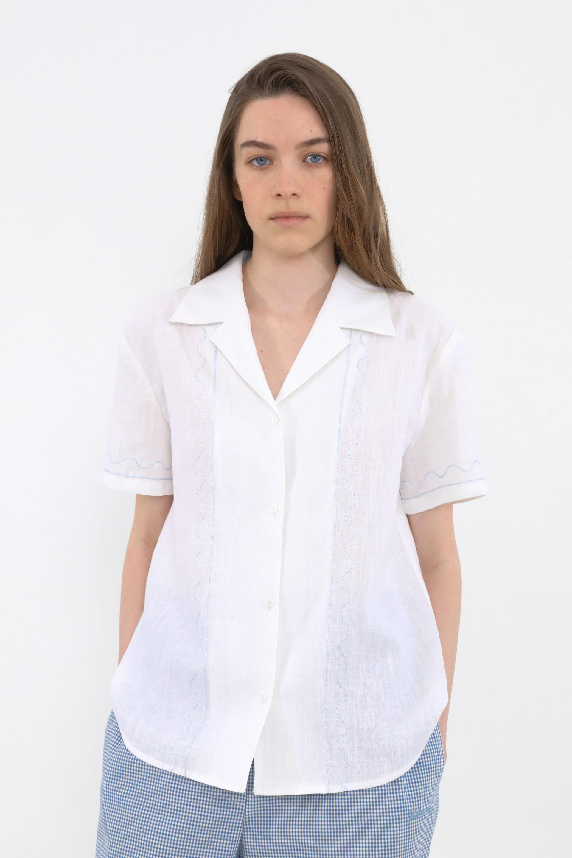 Riel Detail Linen Shirt [Sky Blue]