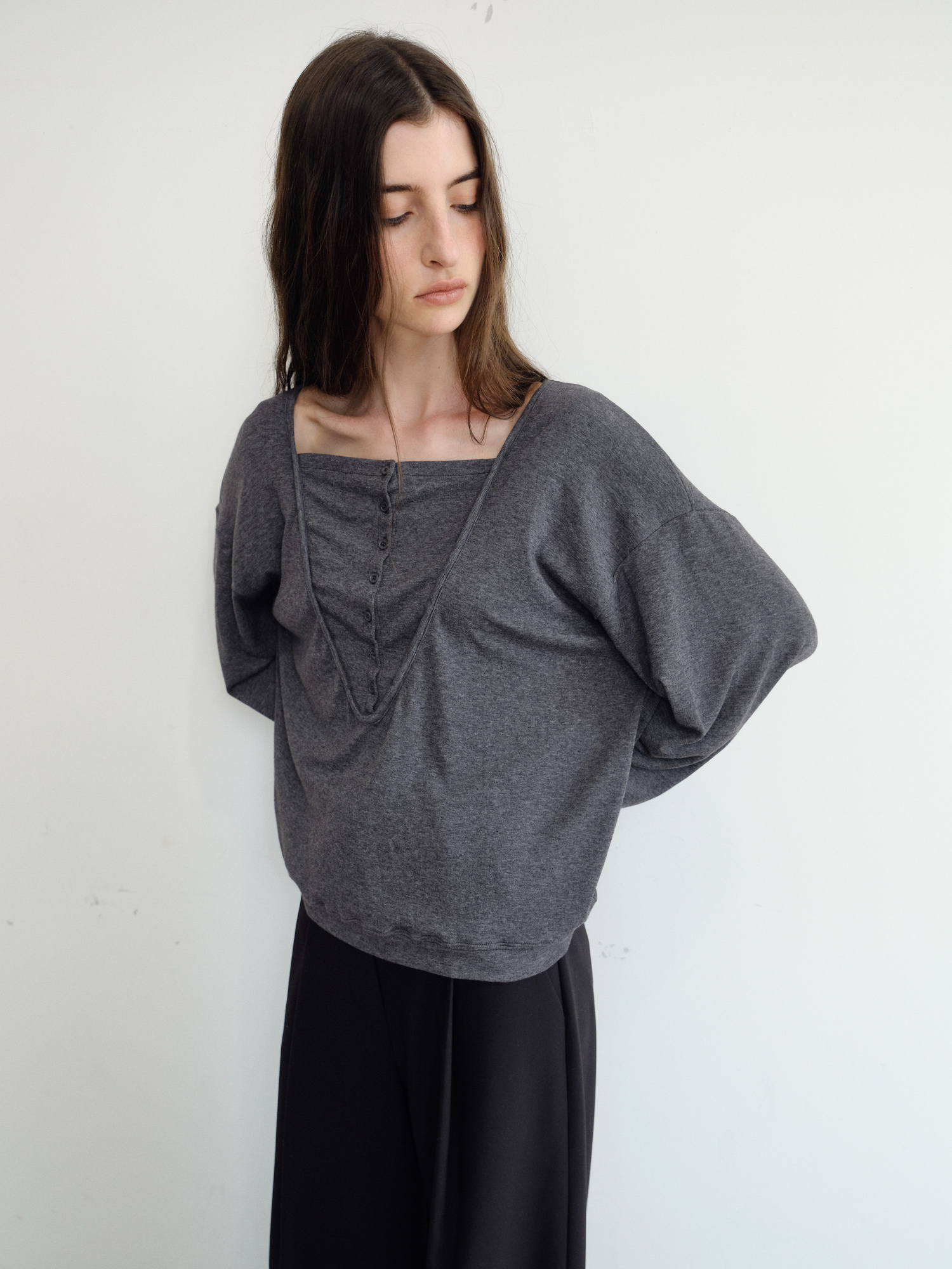Leno Wool V-neck T-shirt [Gray]