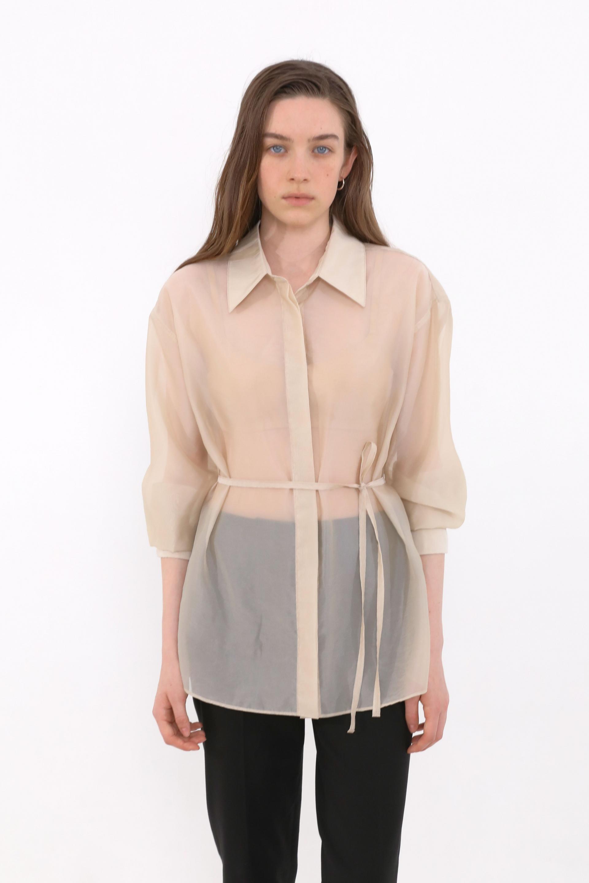 Mare Belted Sheer Blouse [Beige]