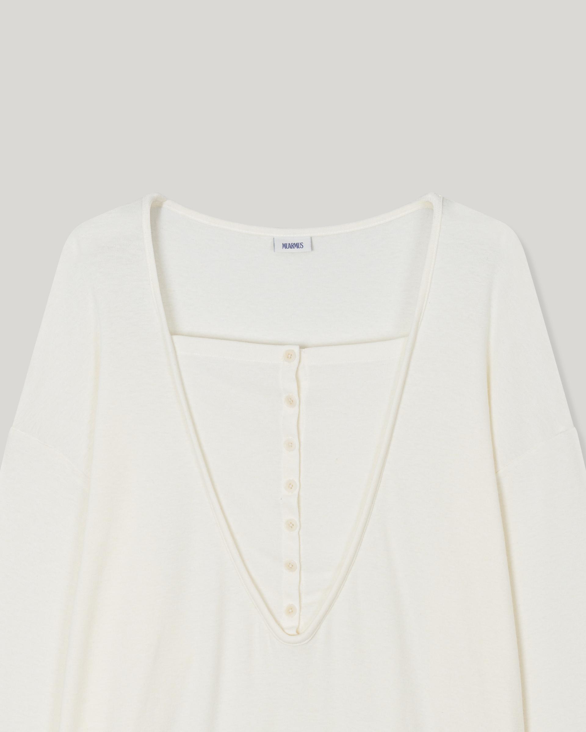 Leno Wool V-neck T-shirt [Ivory]