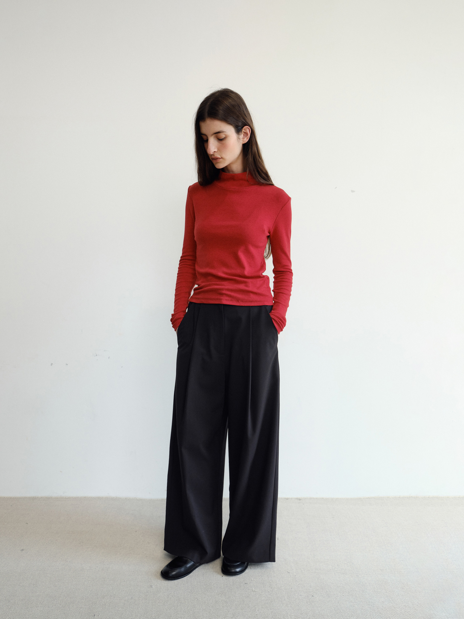 Grove Wool Wide Slacks [Black]