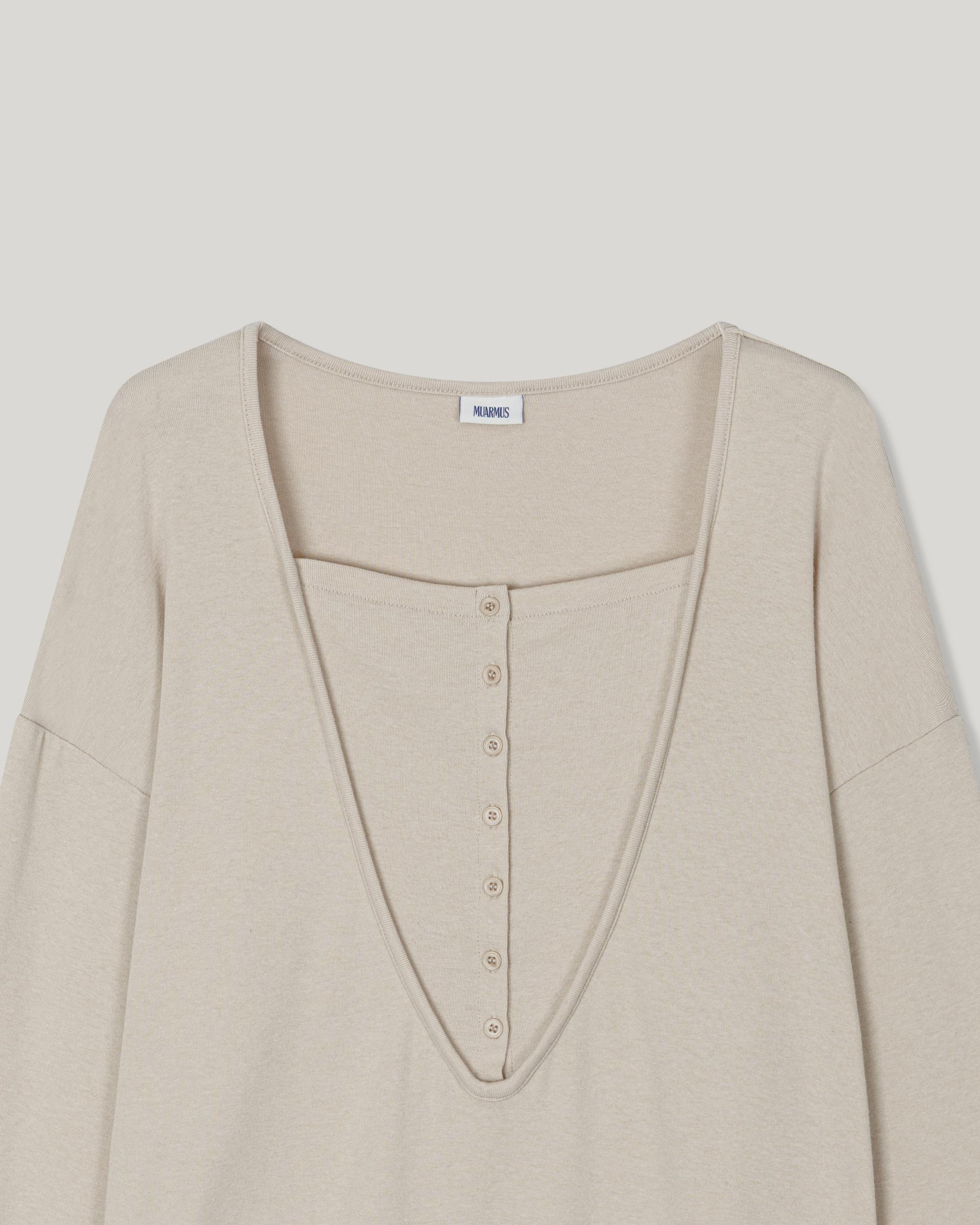 Leno Wool V-neck T-shirt [Beige]