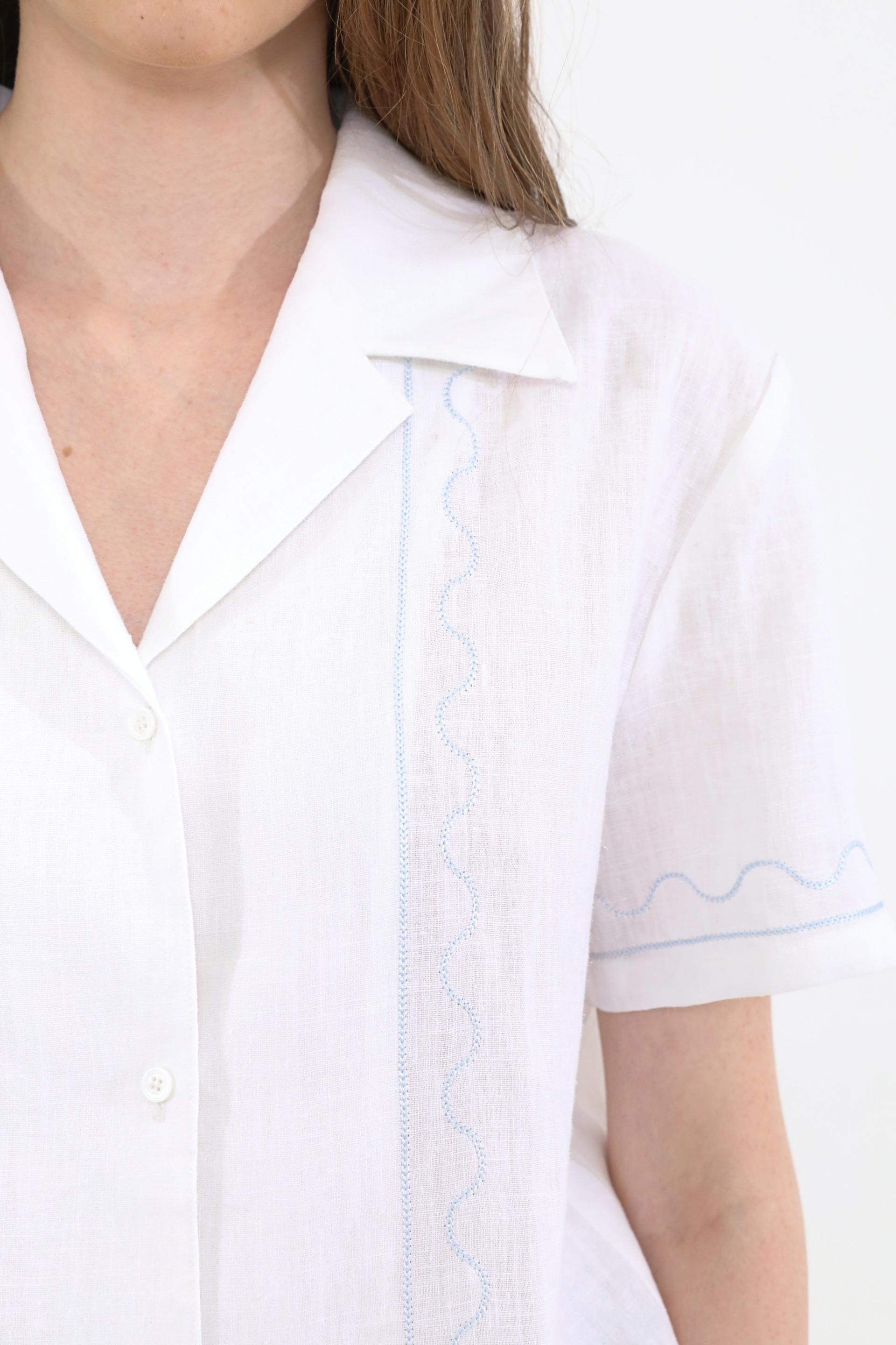 Riel Detail Linen Shirt [Sky Blue]