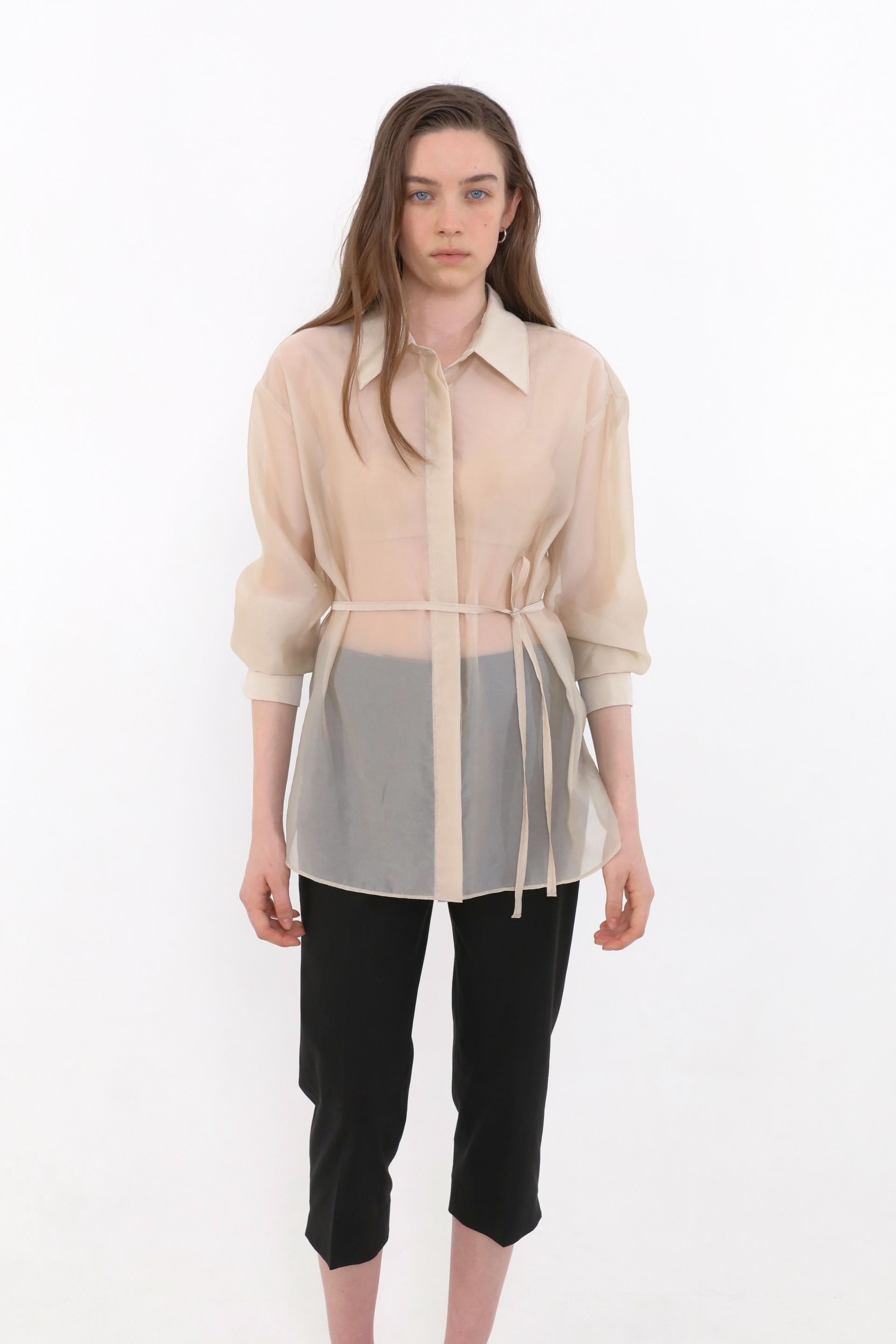 Mare Belted Sheer Blouse [Beige]