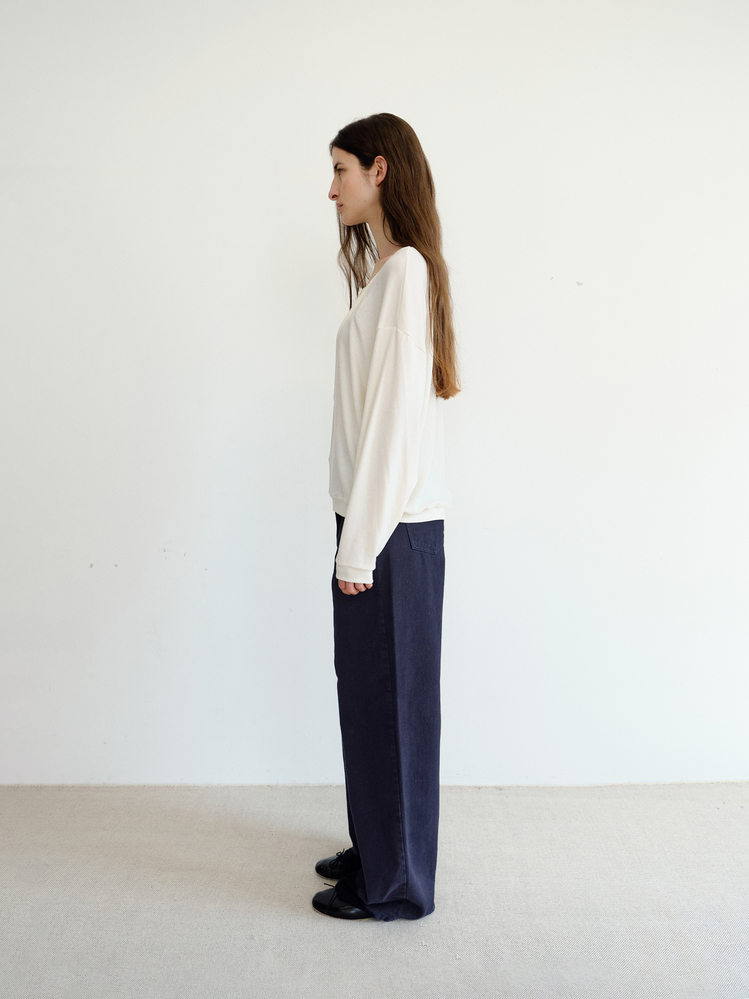 Leno Wool V-neck T-shirt [Ivory]
