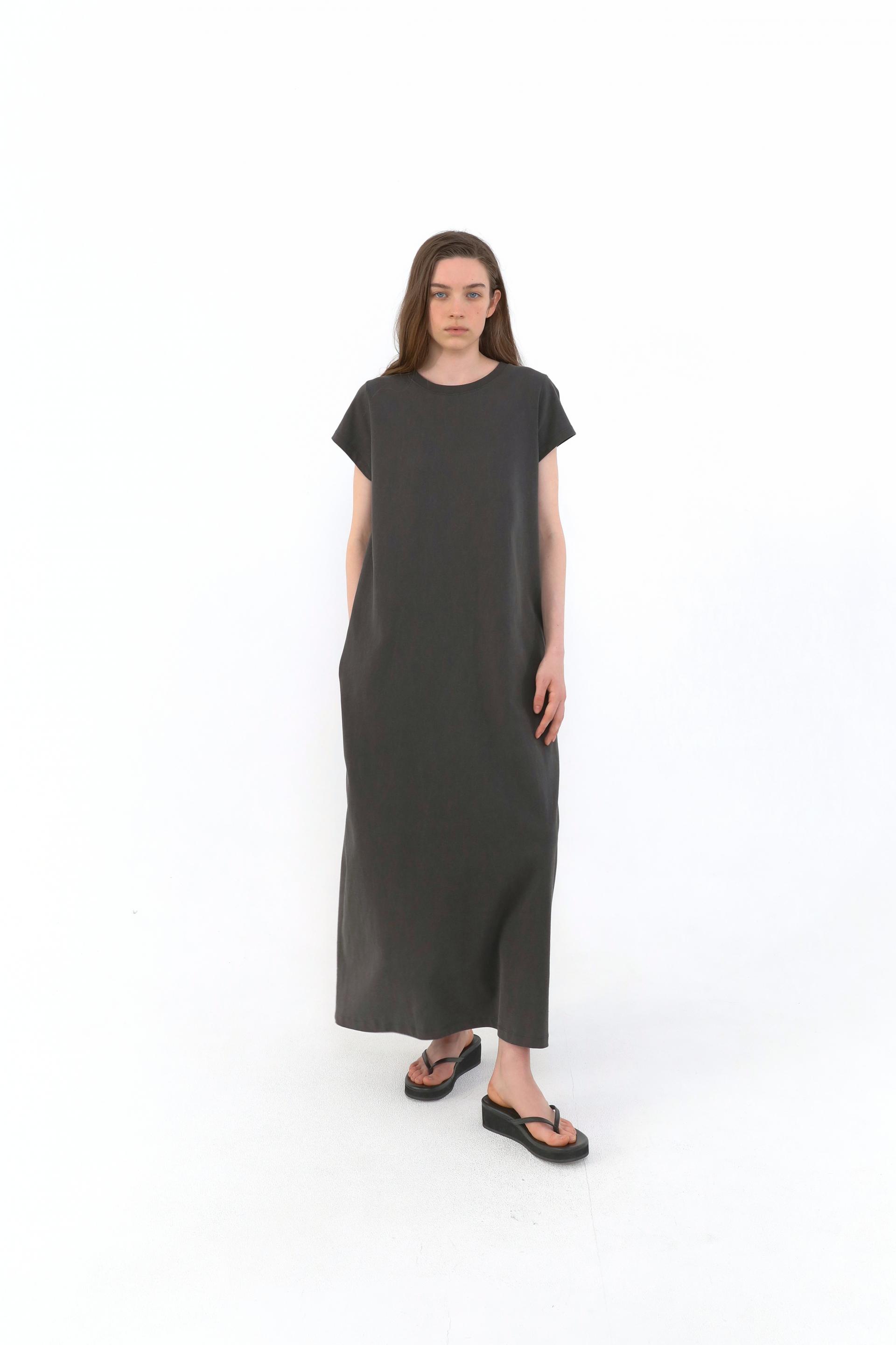Margarine Pigment Cotton Dress [Charcoal]