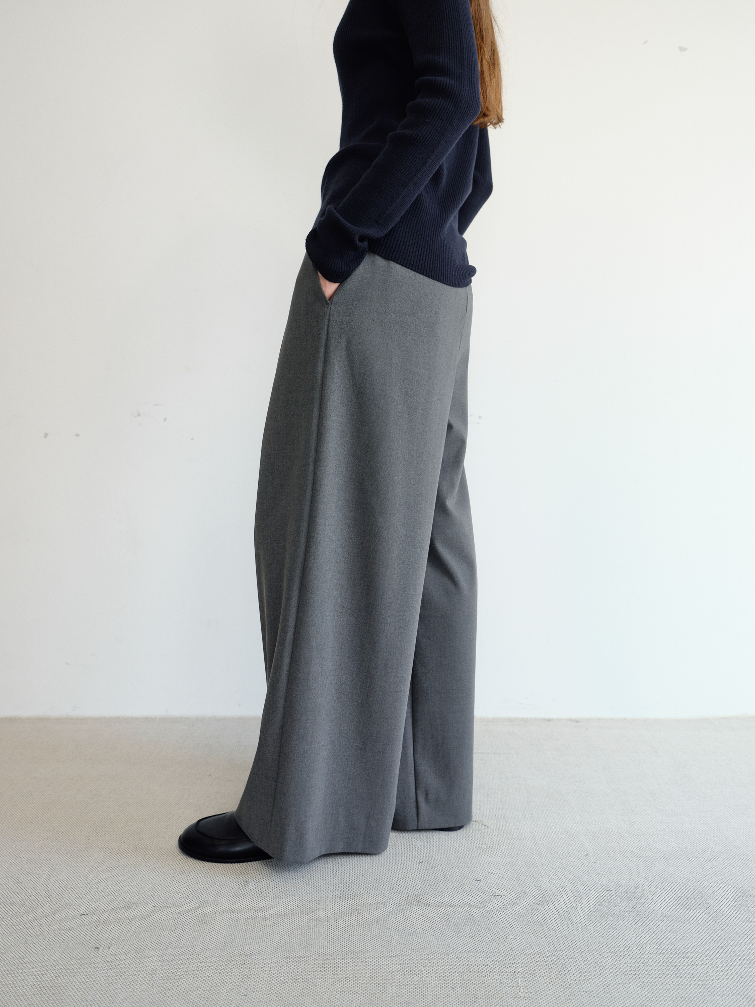 Grove Wool Wide Slacks [Gray]