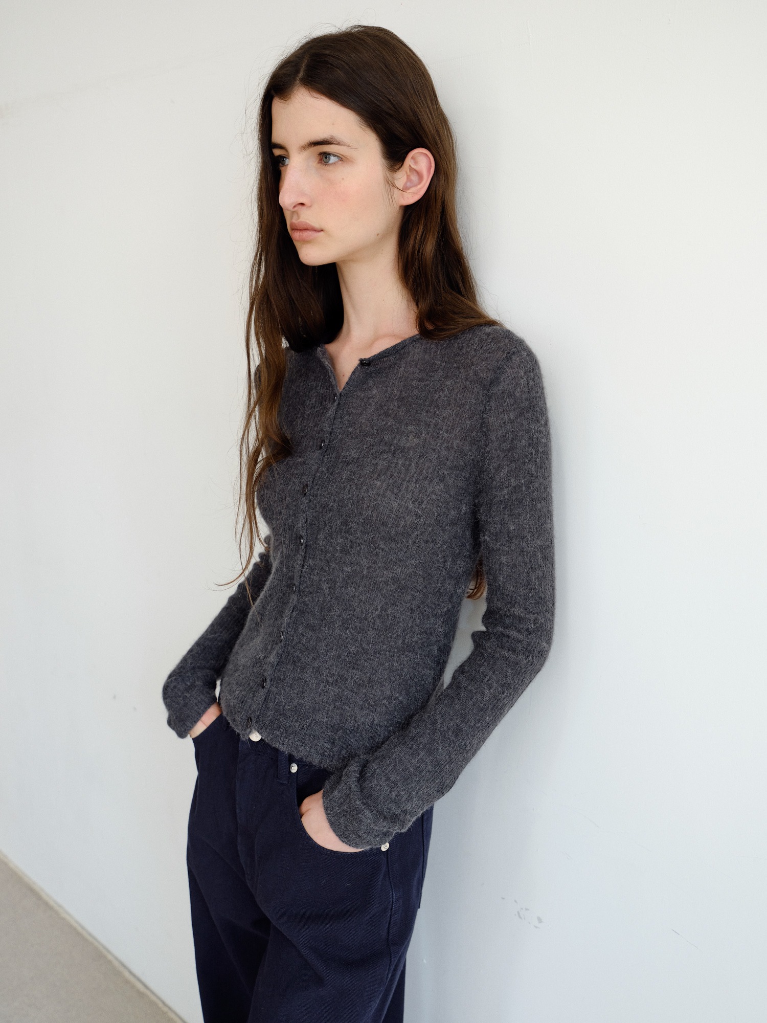 Elio Wool Knit Cardigan [Charcoal]