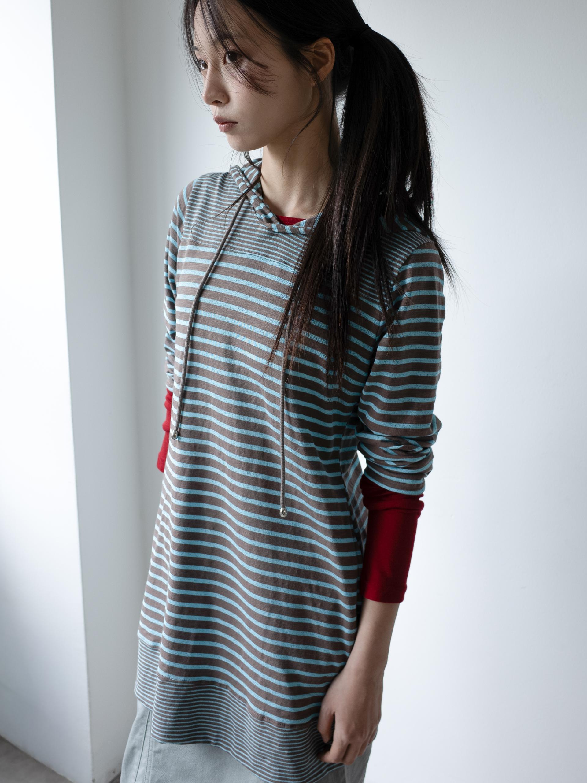 STRIPE HOODIE DRESS (BLUE MUD)