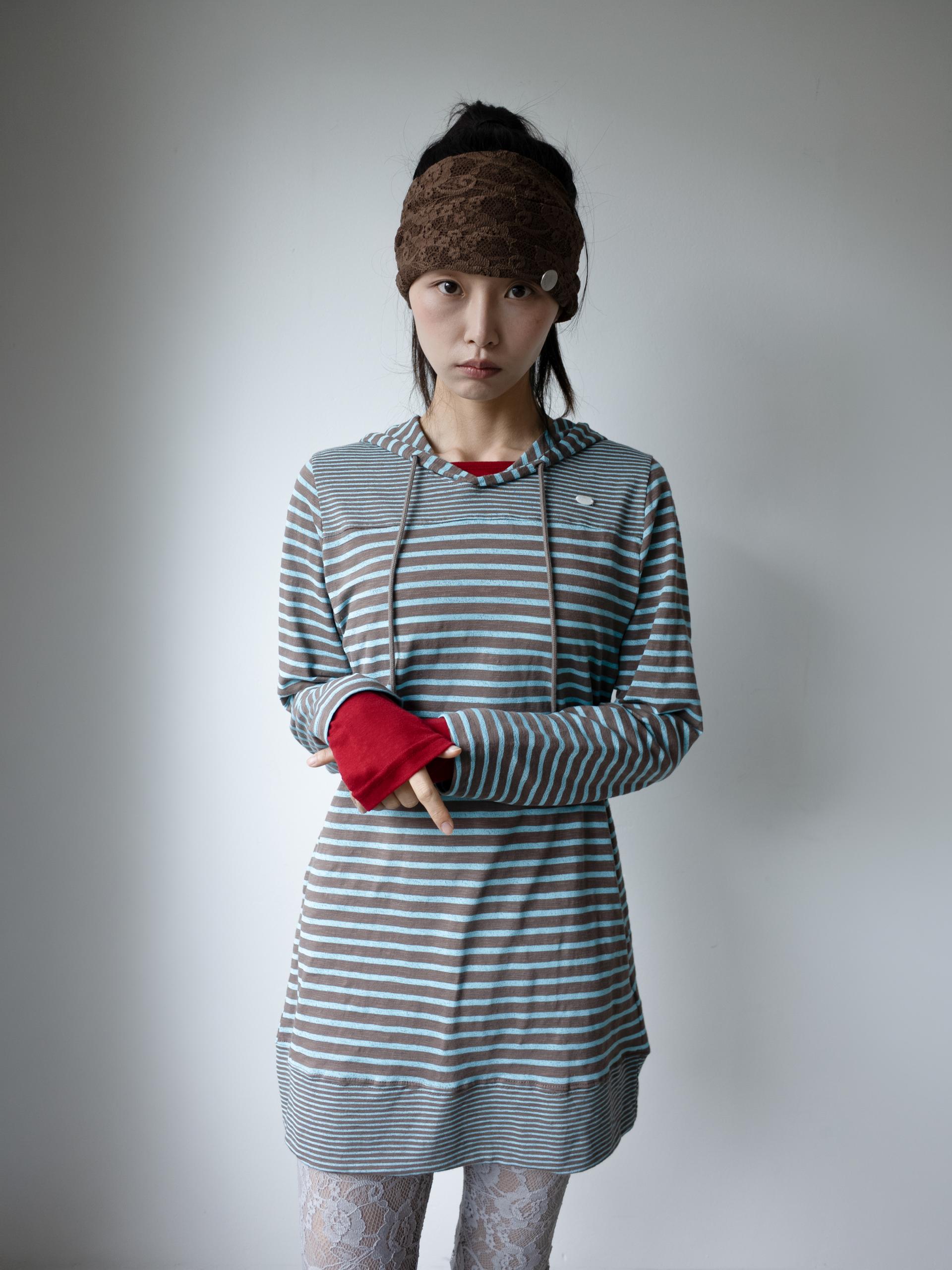 STRIPE HOODIE DRESS (BLUE MUD)