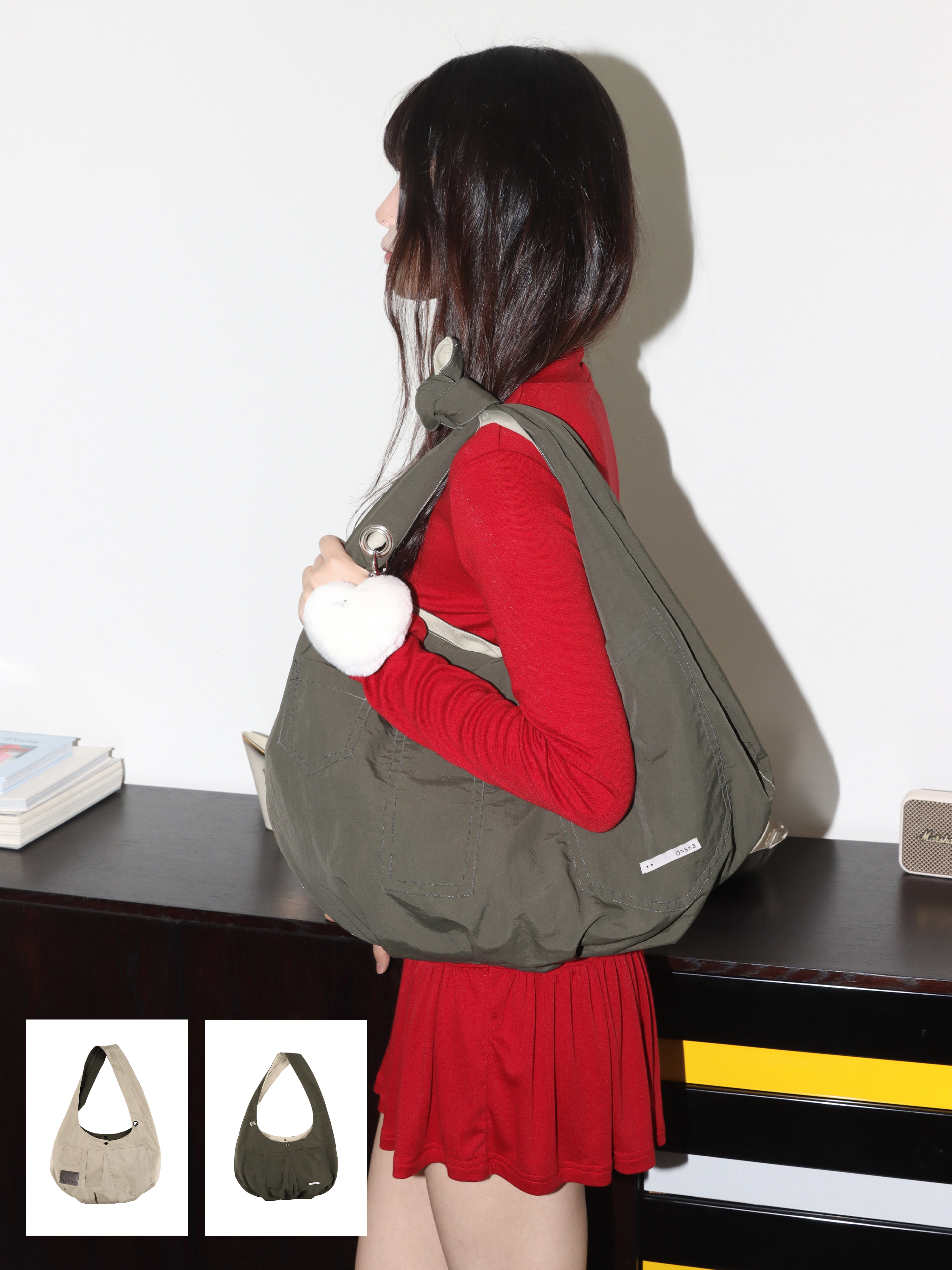 【ONSKA】韓国発！リバーシブル POCKET BAG BEIGE & KHAKI 5차] REVERSIBLE POCKET BAG (BEIGE & KHAKI) : ONSKA オンスカ