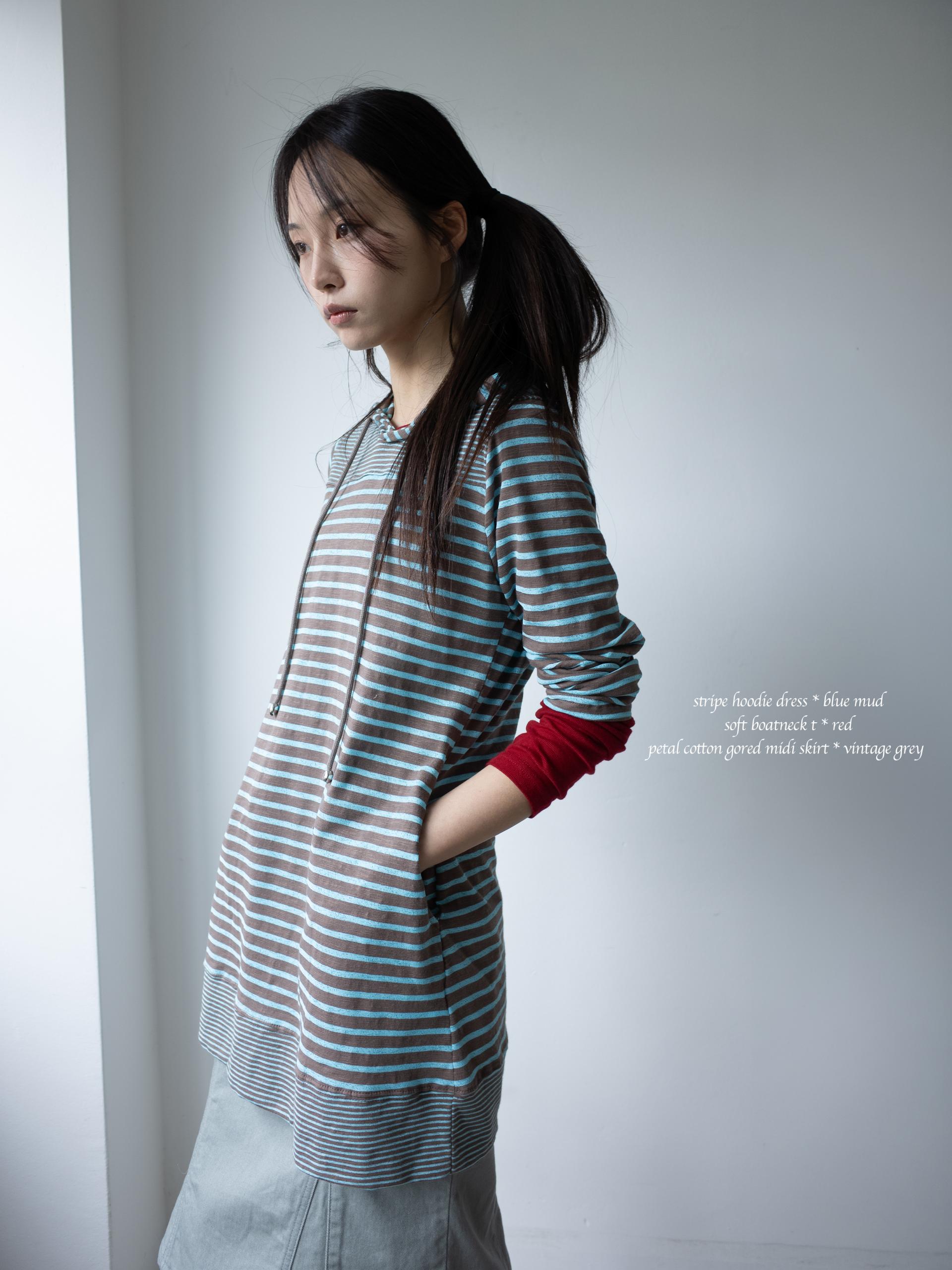 STRIPE HOODIE DRESS (BLUE MUD)