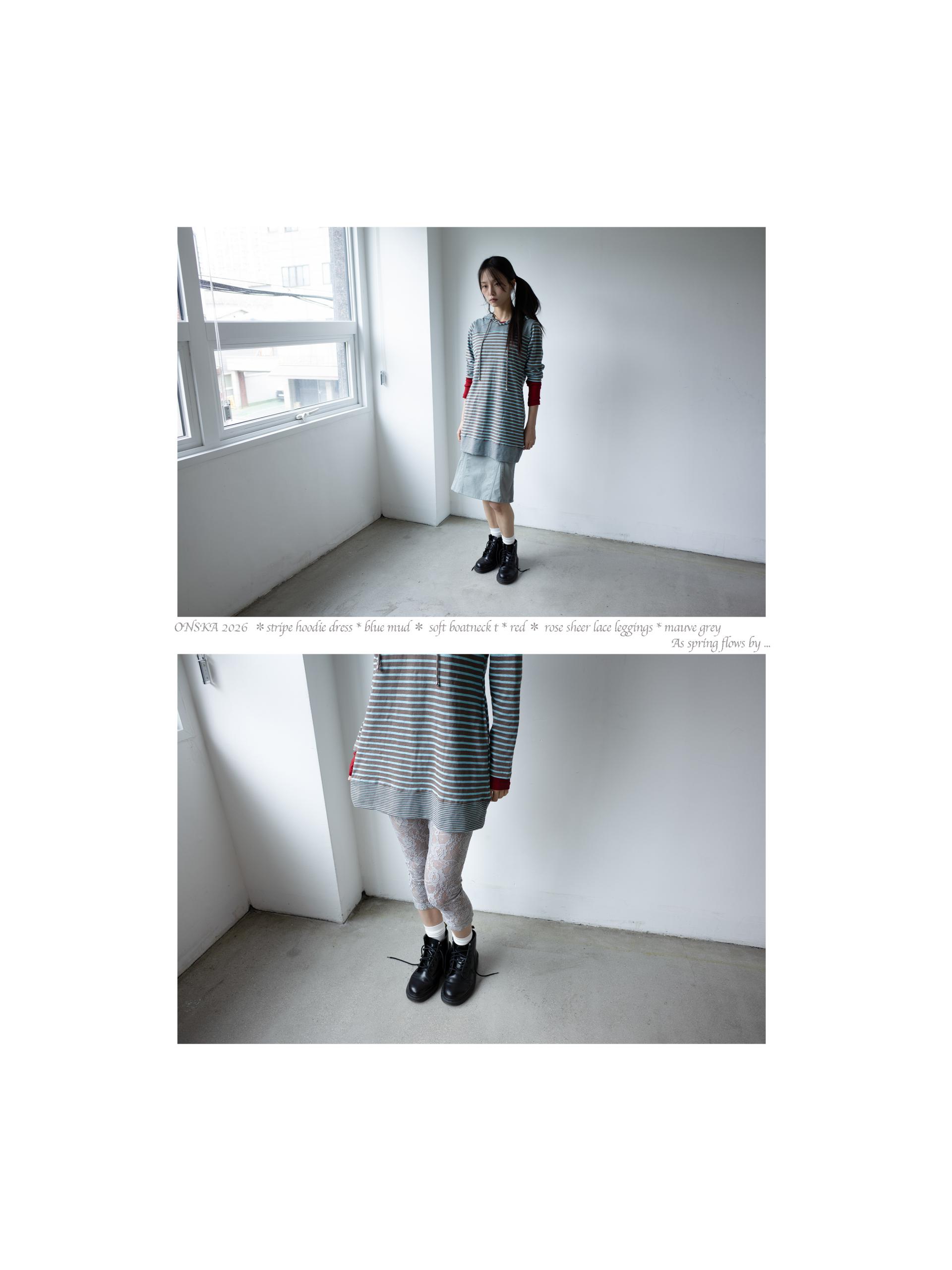 STRIPE HOODIE DRESS (BLUE MUD)