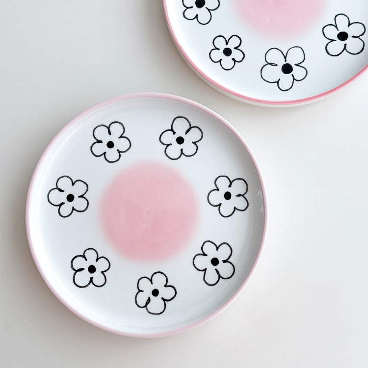 Flat Dish(Black Flower)