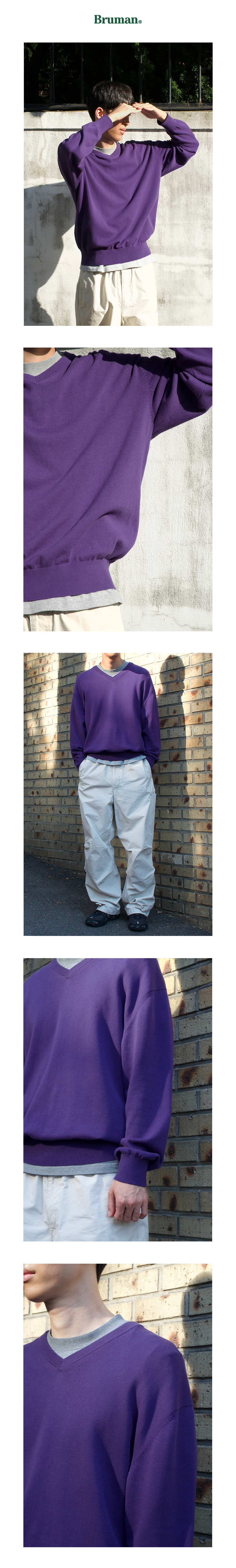 Cotton V-Neck Knit (Washed Purple)