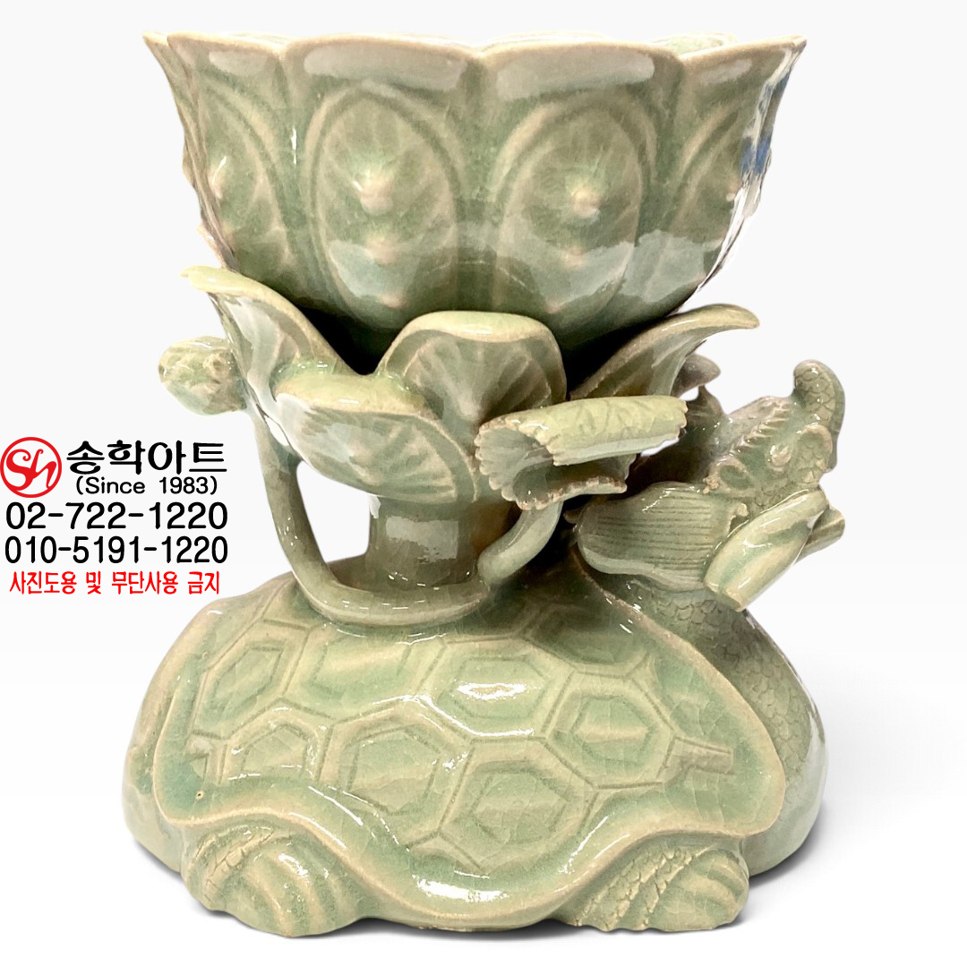 1960~1970년대 고려청자 상형청자 재현 청자 귀룡형 연화잔·잔대 한국 전통 고급 도자기 연꽃잔 잔잔대 잔받침 잔탁 귀빈 VIP바이어 선물 전통 공예품 골동품