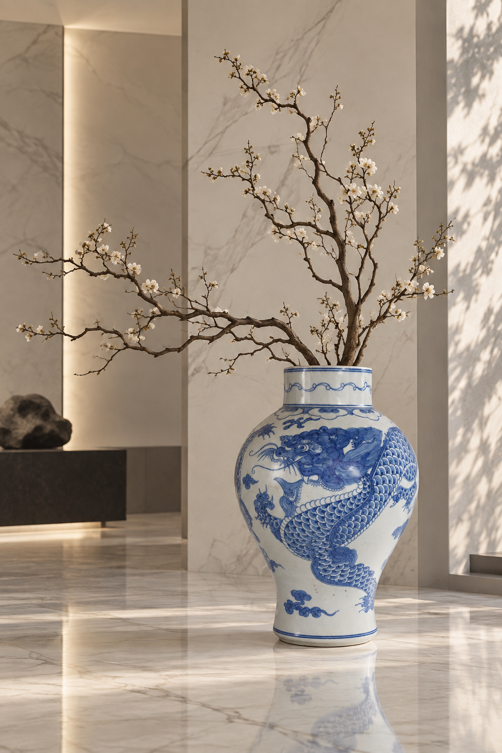1980년대 후반 한국 전통 장작 가마 제작품 청화백자 운룡문호 대형 용준 항아리 용충 근대기 한국전통 도자기 고급 퀼리티 귀한 손님 접대 VIP선물