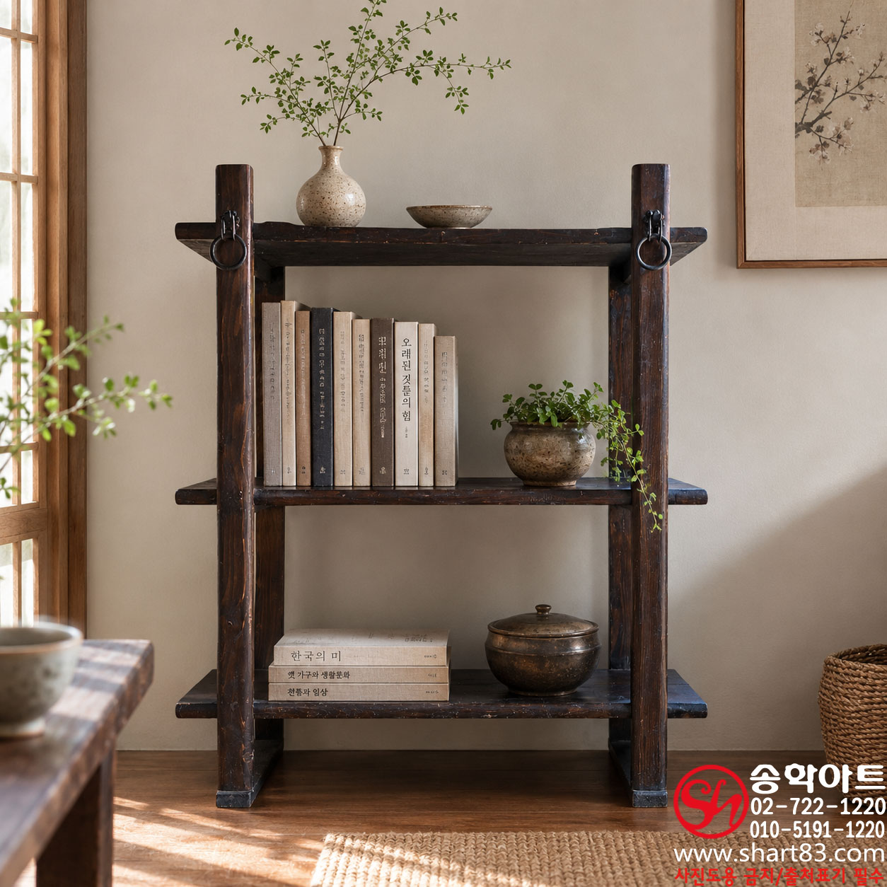 미니 찬탁 원목 3단 장식 선반 사방탁자 빈티지 고재 가구 그릇 정리장 옛날 부엌 연출 수납 사이드 선반