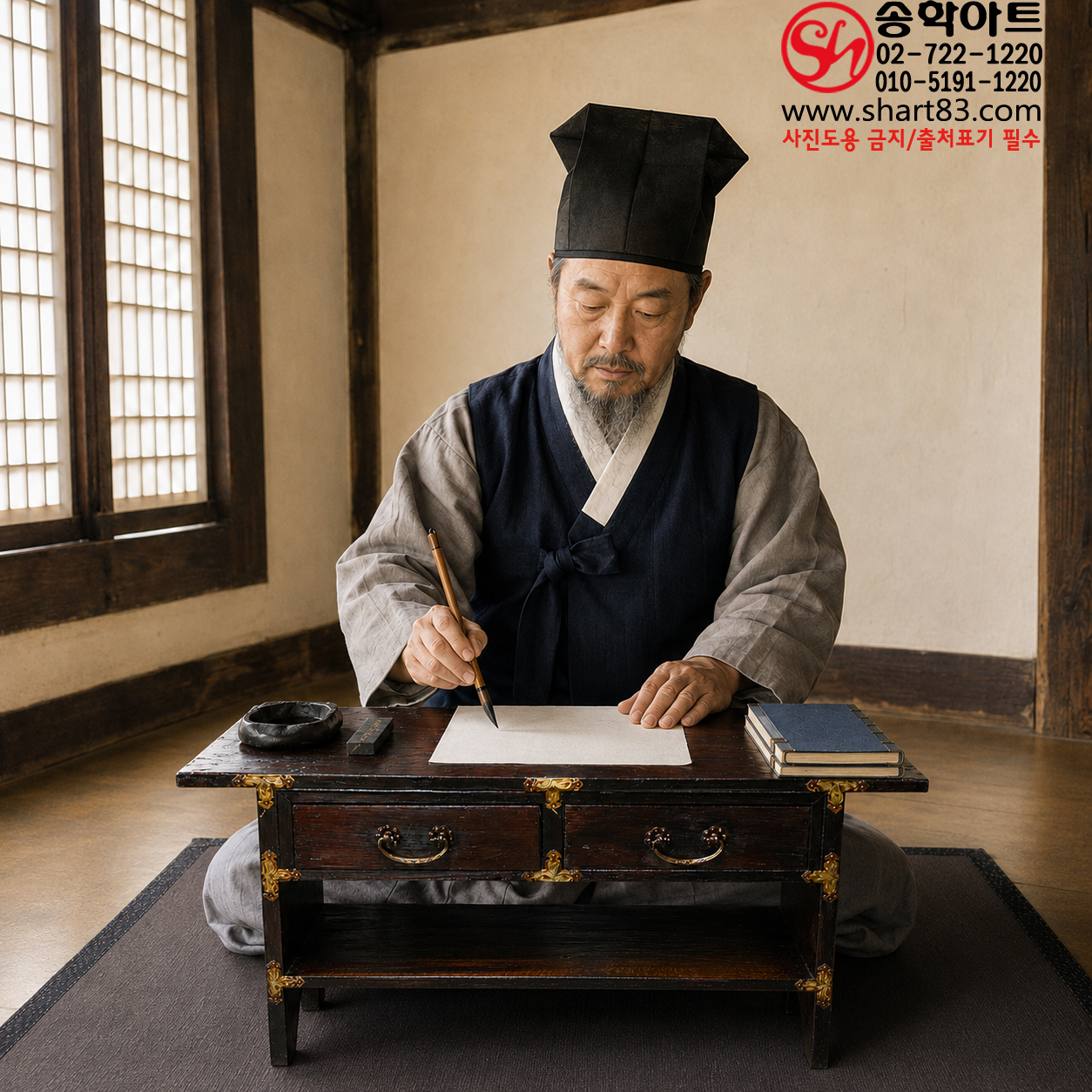 [제작/판매/대여] 조선시대풍 서안 원목 고가구 서상 서탁 궤안 옛날 책상 문방가구 사랑방 연출 문갑형 선비상 송학아트 자체 제작품