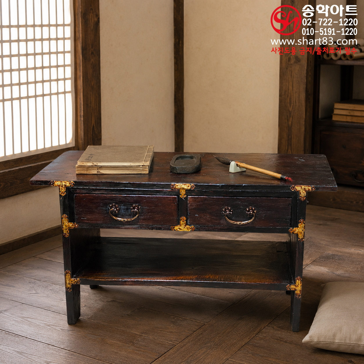[제작/판매/대여] 조선시대풍 서안 원목 고가구 서상 서탁 궤안 옛날 책상 문방가구 사랑방 연출 문갑형 선비상 송학아트 자체 제작품