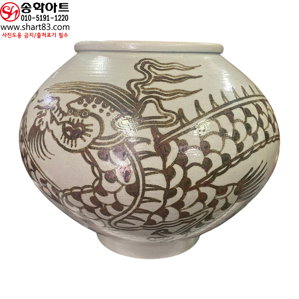 철화백자 운룡문호 용문호 1970년대 후반 도예가 장작가마 수제작품 해외 바이어 VIP 귀한 손님 선물 추천도자기 항아리