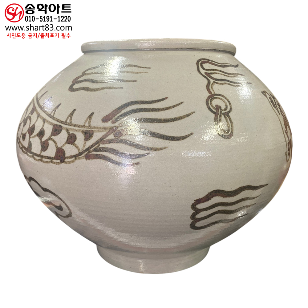 철화백자 운룡문호 용문호 1970년대 후반 도예가 장작가마 수제작품 해외 바이어 VIP 귀한 손님 선물 추천도자기 항아리