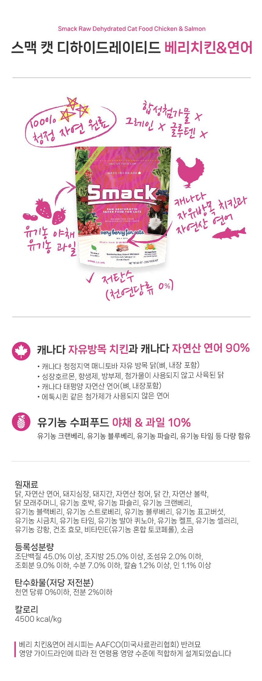 스맥사료 캣 베리치킨&연어 디하이드레이티드 고양이사료 250g
