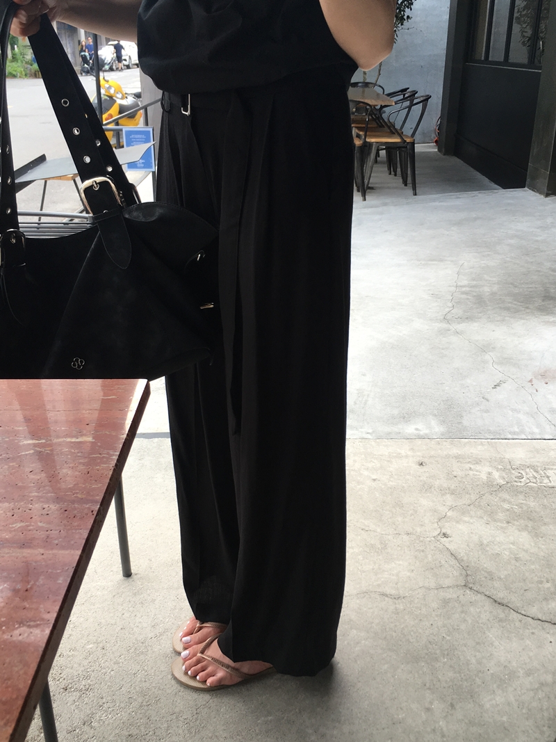 Linen BELT pintuck slacks