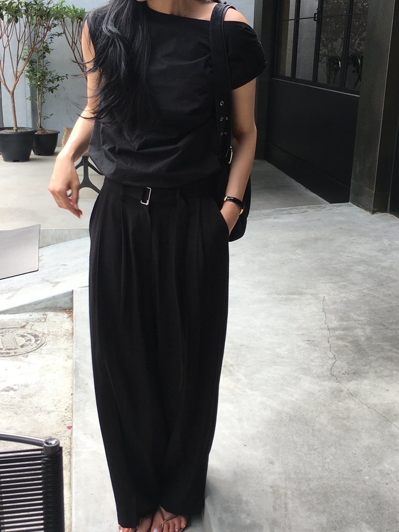 Linen BELT pintuck slacks