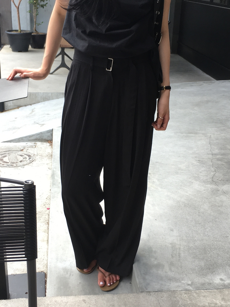 Linen BELT pintuck slacks