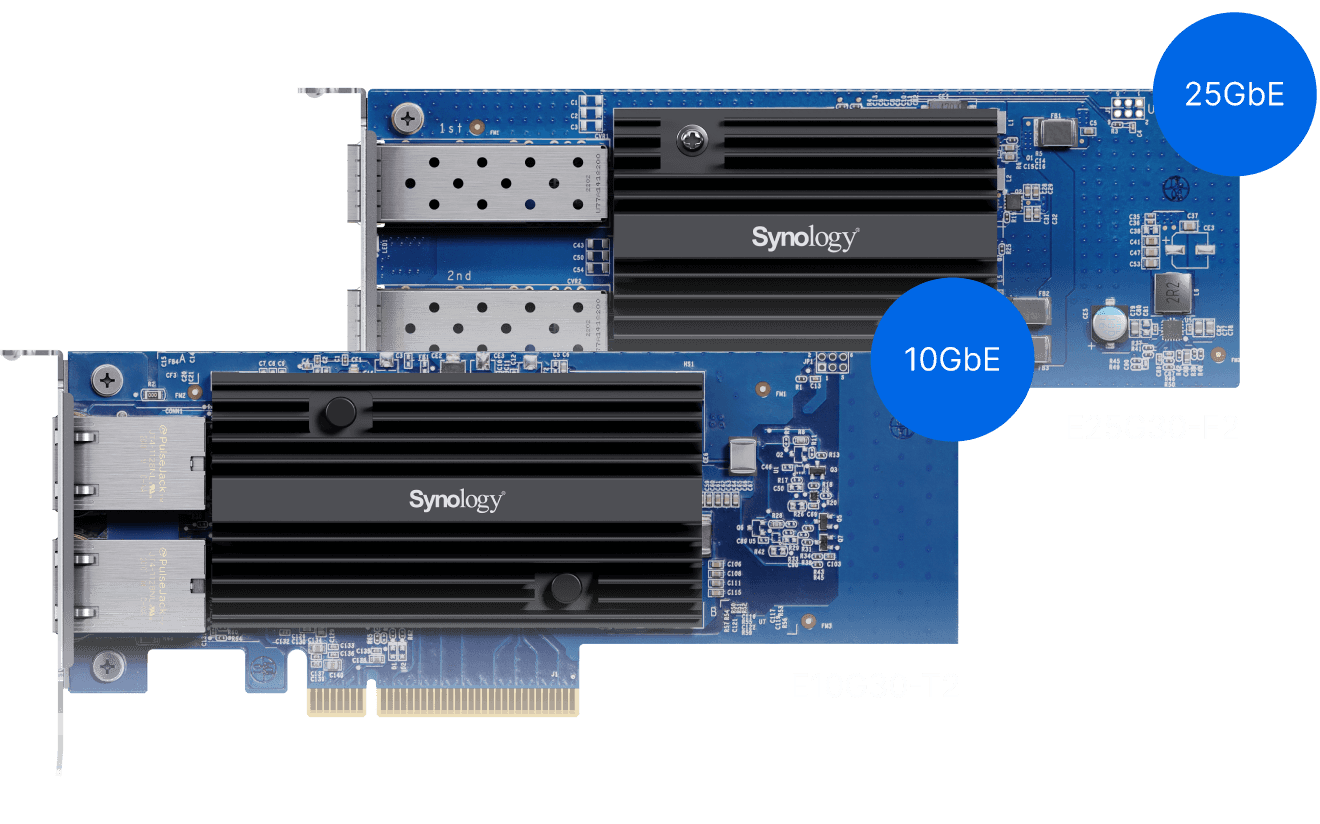Synology E25G30-F2와 E10G30-T2 확장 카드를 사용한 네트워크 확장성 이미지