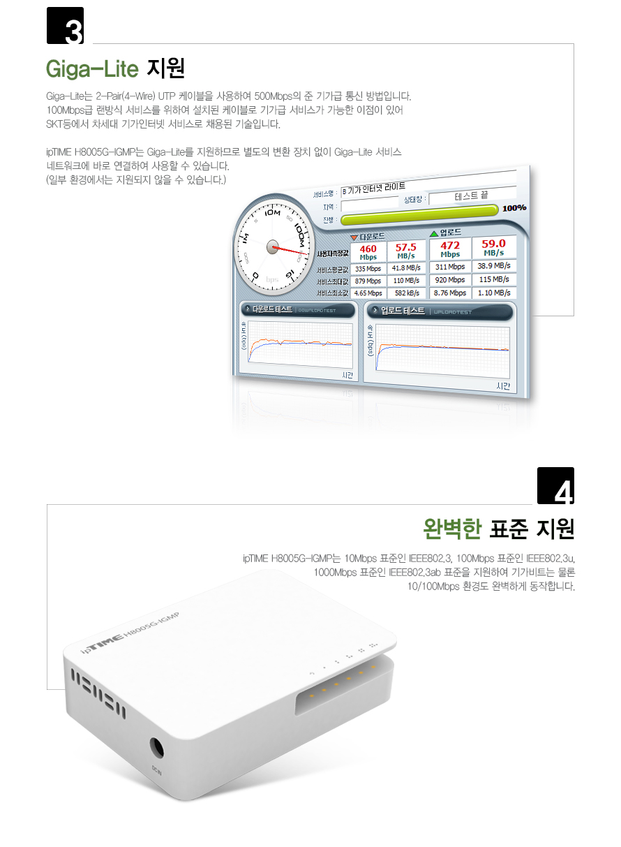 아이피타임 스위칭 허브의 포트 설명과 특징