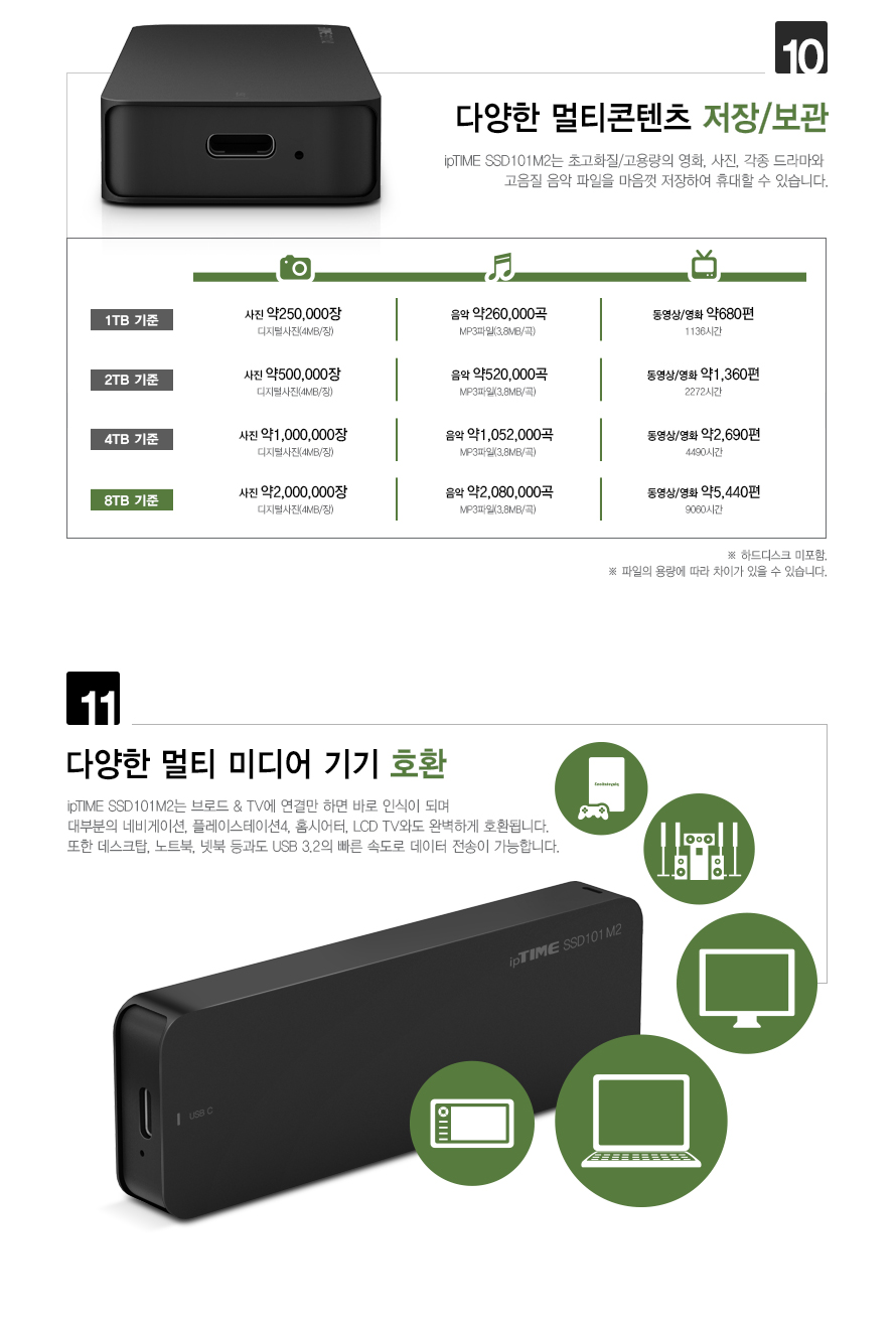 SSD101M2 외장 SSD 케이스 휴대용 크기 비교 이미지